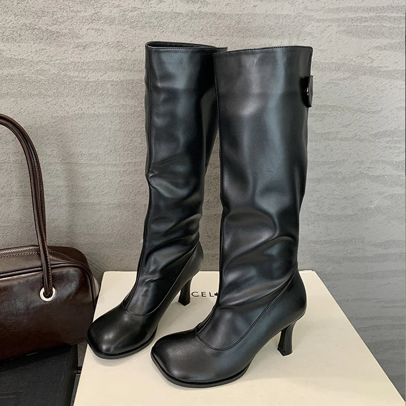 Eilyken Women's Knee High Boots - Cozy Button-Up Winter Booties with Round Toe & Thin Heel for Party, Office & Casual Outfits | Autumn Winter Fashion Shoes
