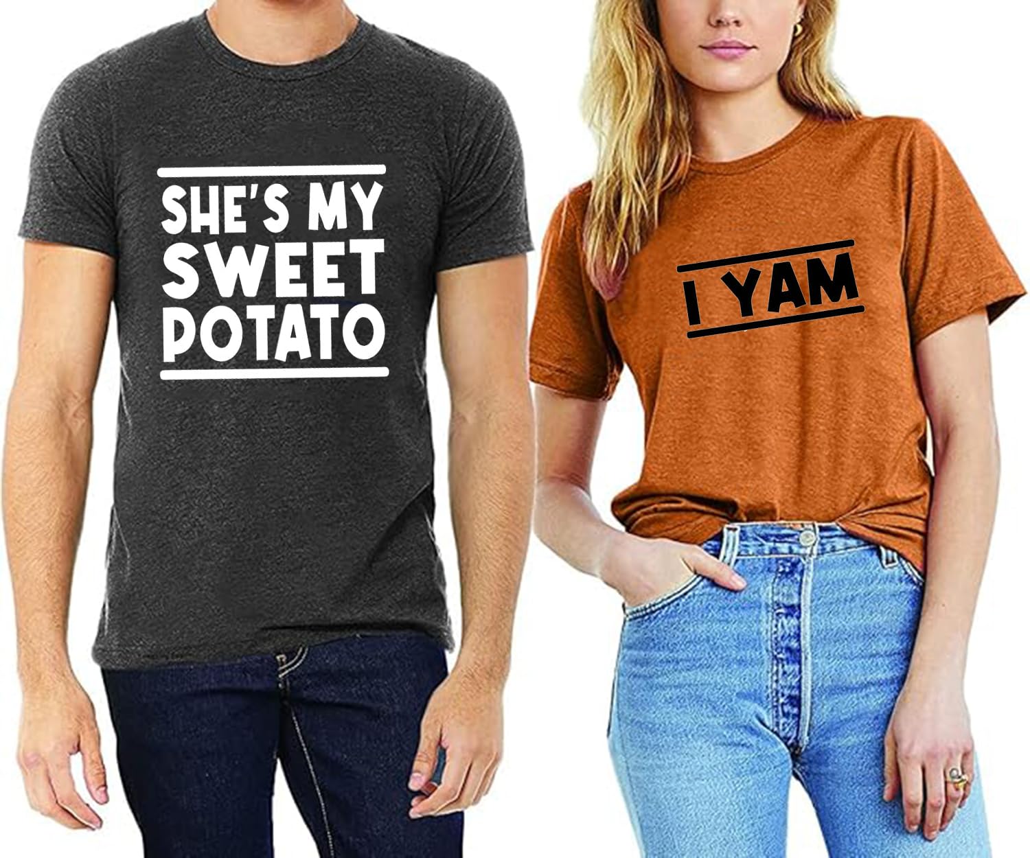 Thanksgiving Matching Couples T-Shirts - Sweet Potato & Yam Couple Tees for Husband & Wife | Cute Casual Thanksgiving Outfits for Family Gatherings & Holiday Photos