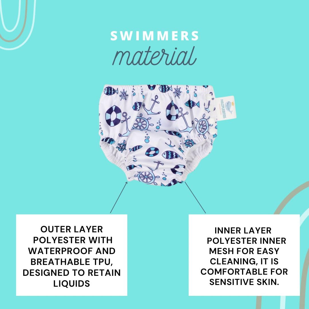 Reusable Absorbent Swim Diapers for Baby Boys & Girls - Sun Print, Large Size - Perfect for Pool, Beach & Water Play