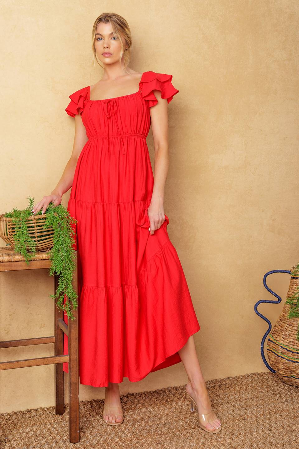 Stylish GET WITH IT Woven Midi Dress for Women - Perfect for Office Wear, Date Nights & Summer Outfits