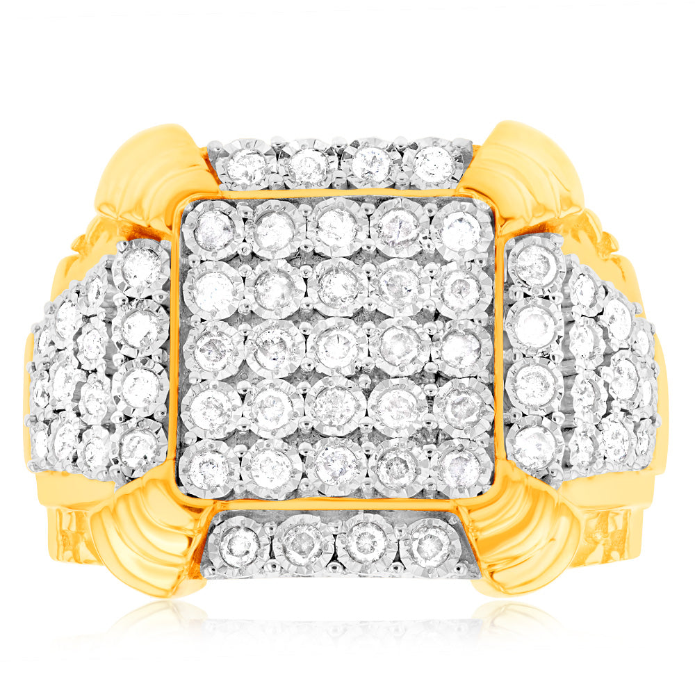 3/4 Carat Diamond Men's Ring in 9K Yellow Gold - Elegant Wedding Band & Anniversary Gift for Him - Perfect for Engagements, Proposals & Special Occasions