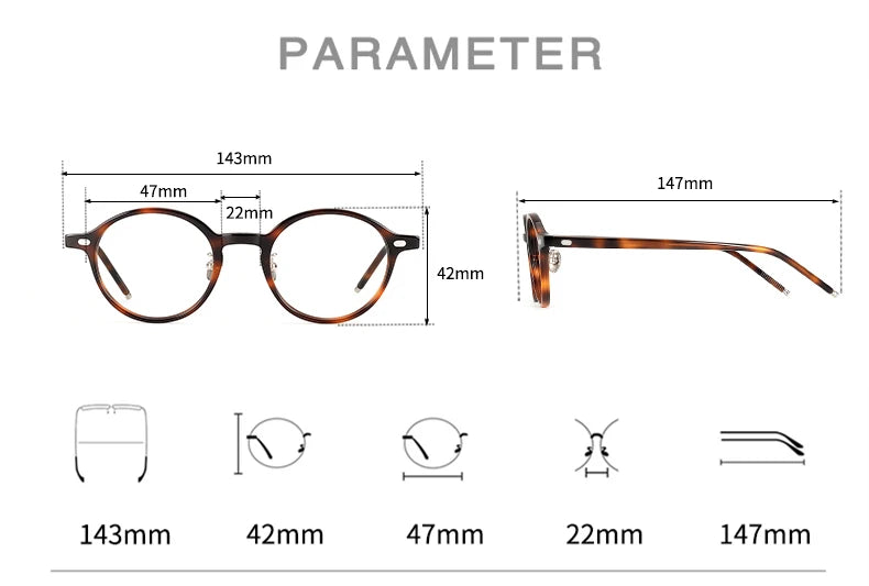 Stylish Black Unisex Full Rim Round Acetate Eyeglasses Frame - Trendy Retro Glasses for Men & Women - Perfect for Reading, Work, and Fashion Accessories