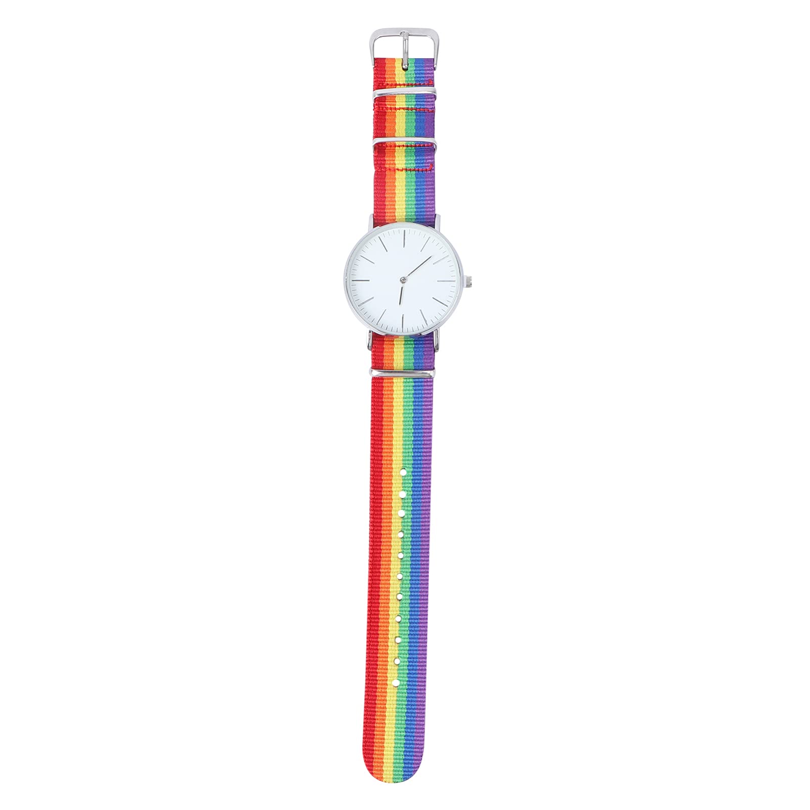 Stylish Women's Rainbow Nylon Band Quartz Wristwatch - Fashionable Waterproof Watch for Everyday Wear, Office & Outdoor Activities
