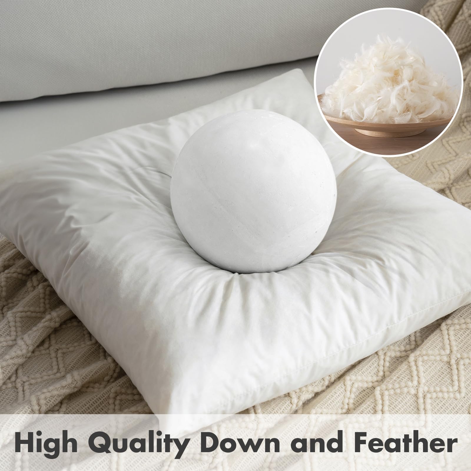 MIULEE Set of 2 20x20 Inch Down Feather Throw Pillow Inserts - Soft Cotton Square Decorative Cushions for Sofa, Couch & Living Room - Perfect for Home Decor, Cozy Reading Nook and Bedroom Accent