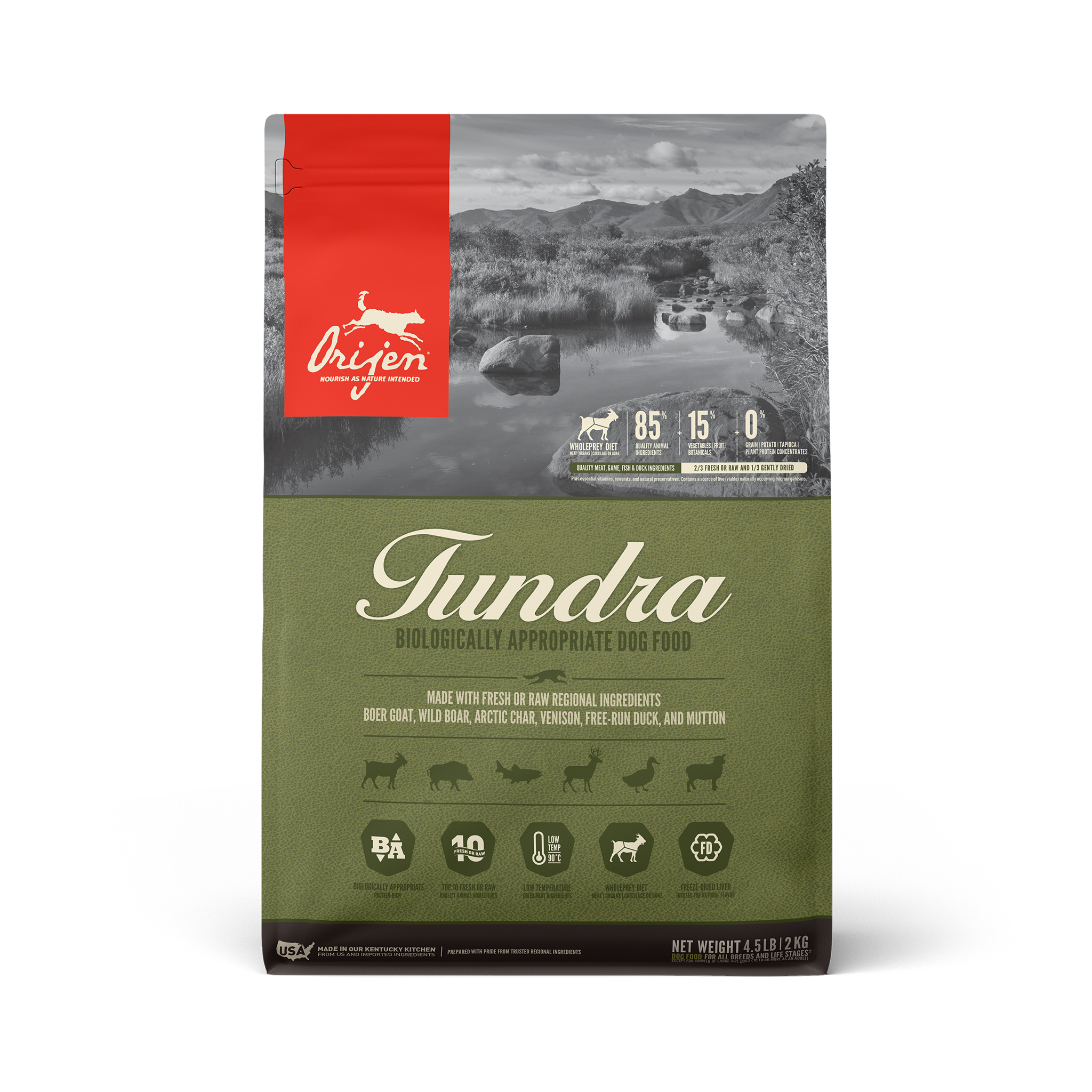 Orijen Grain Free Dry Dog Food - Premium Tundra Recipe for Adult Dogs - High Protein, Natural Ingredients - Ideal for Active & Outdoor Dogs