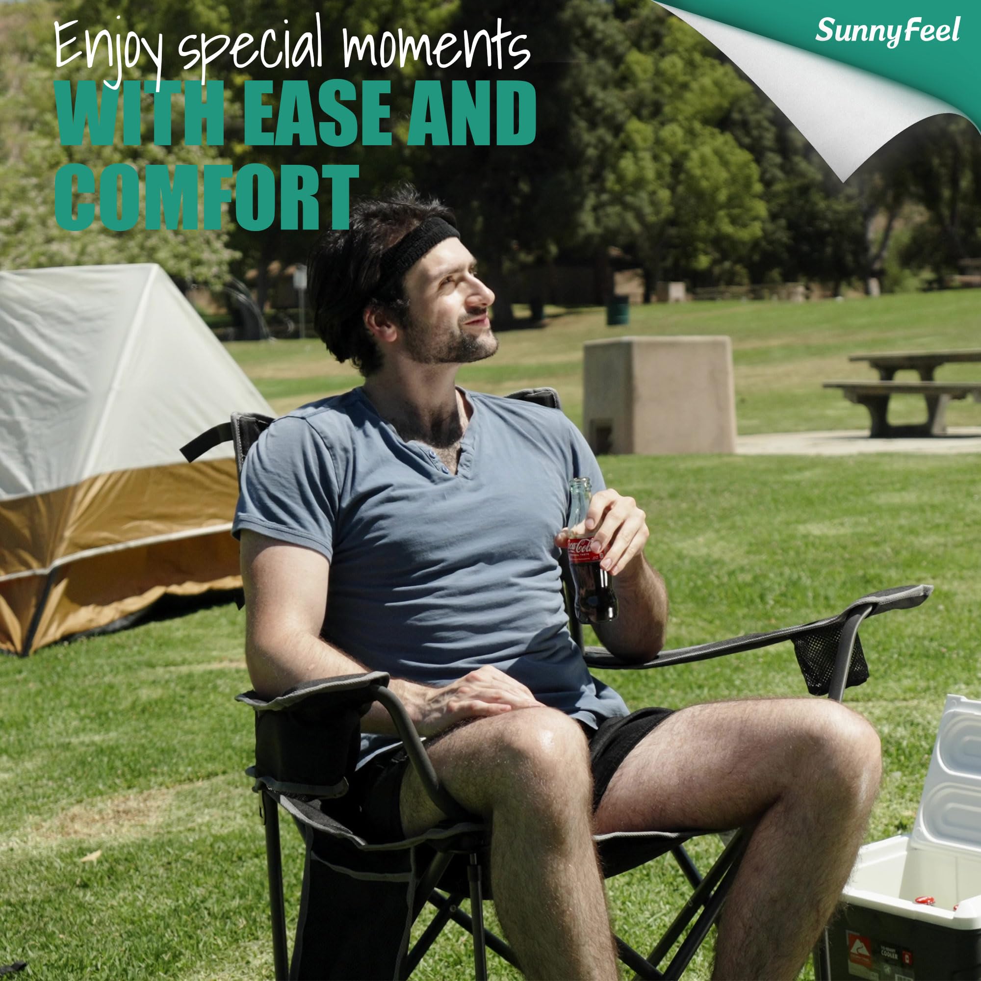 **SUNNYFEEL XL Heavy Duty Oversized Camping Chair for Adults - 500 lbs Capacity, Padded Folding Quad Arm Lawn Chair with Storage Pocket - Perfect for Outdoor, Picnic, Beach, Sports & Tailgating**