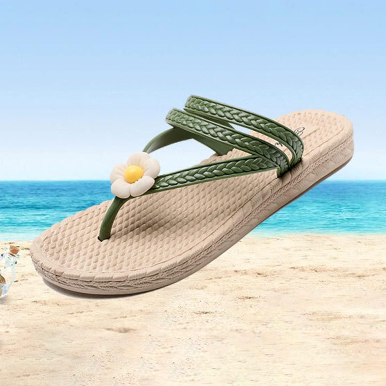 WILLBEST Women's Leather Fashion Sandals with Orthopedic Support - Comfortable Beach Flip Flops & Pool Slides for Summer - Casual Flat Dressy Platform Sandals for Women | Perfect for Vacation, Travel, and Everyday Wear