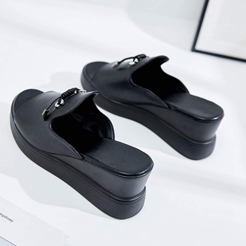 Women's Comfortable Platform Wedge Slide Sandals - Soft Faux Leather Open-Toe Summer Slippers with Cushioned Footbed | Perfect for Beach, Poolside, and Casual Outings