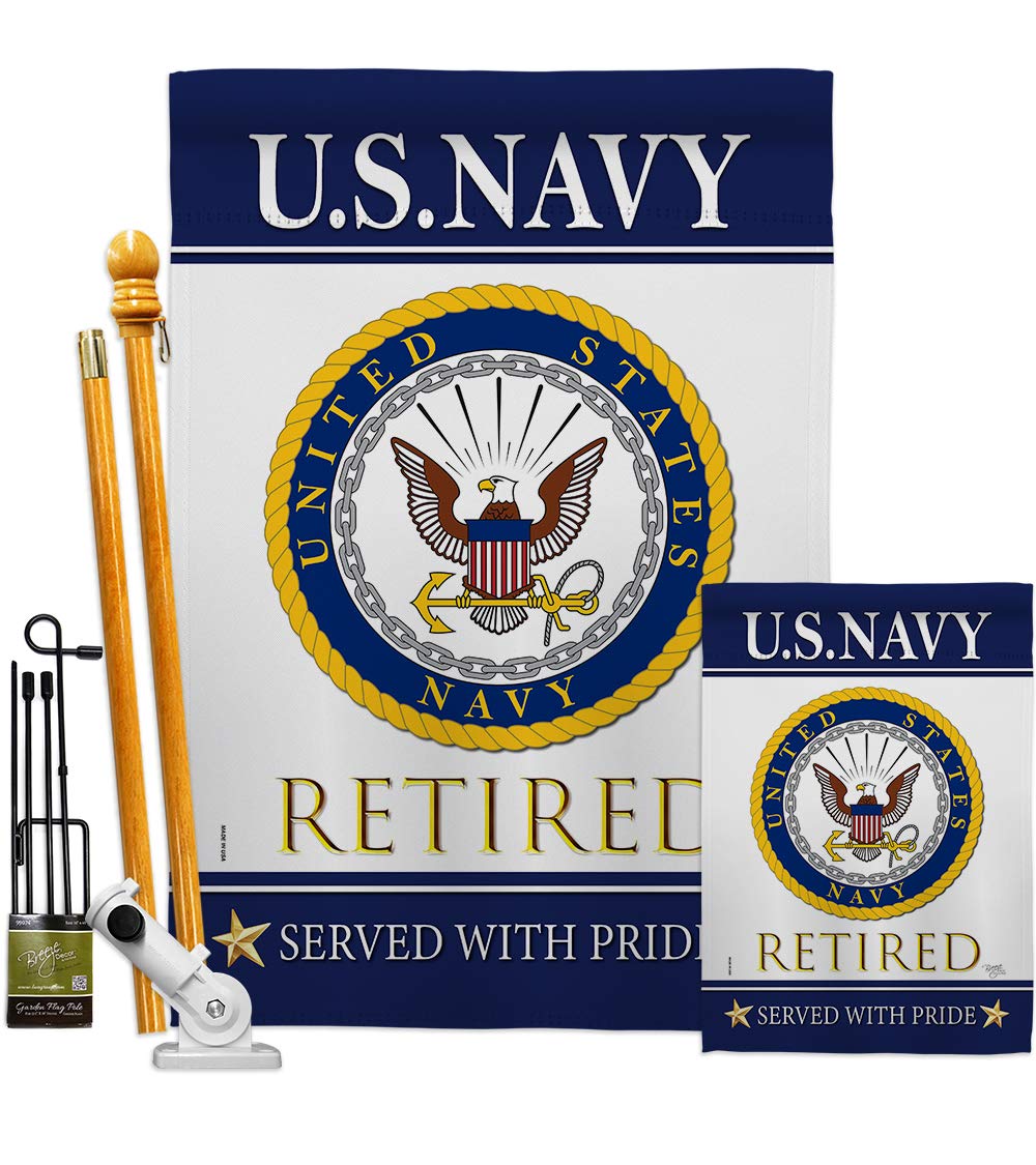 US Navy Retired Garden Flag Kit - Double-Sided 28x40 Inch Military Yard Banner - Official US Armed Forces Veteran Retirement Gift for Outdoor Decor (Made in USA) | Perfect for Patriotic Home, Yard & Veterans Day Displays