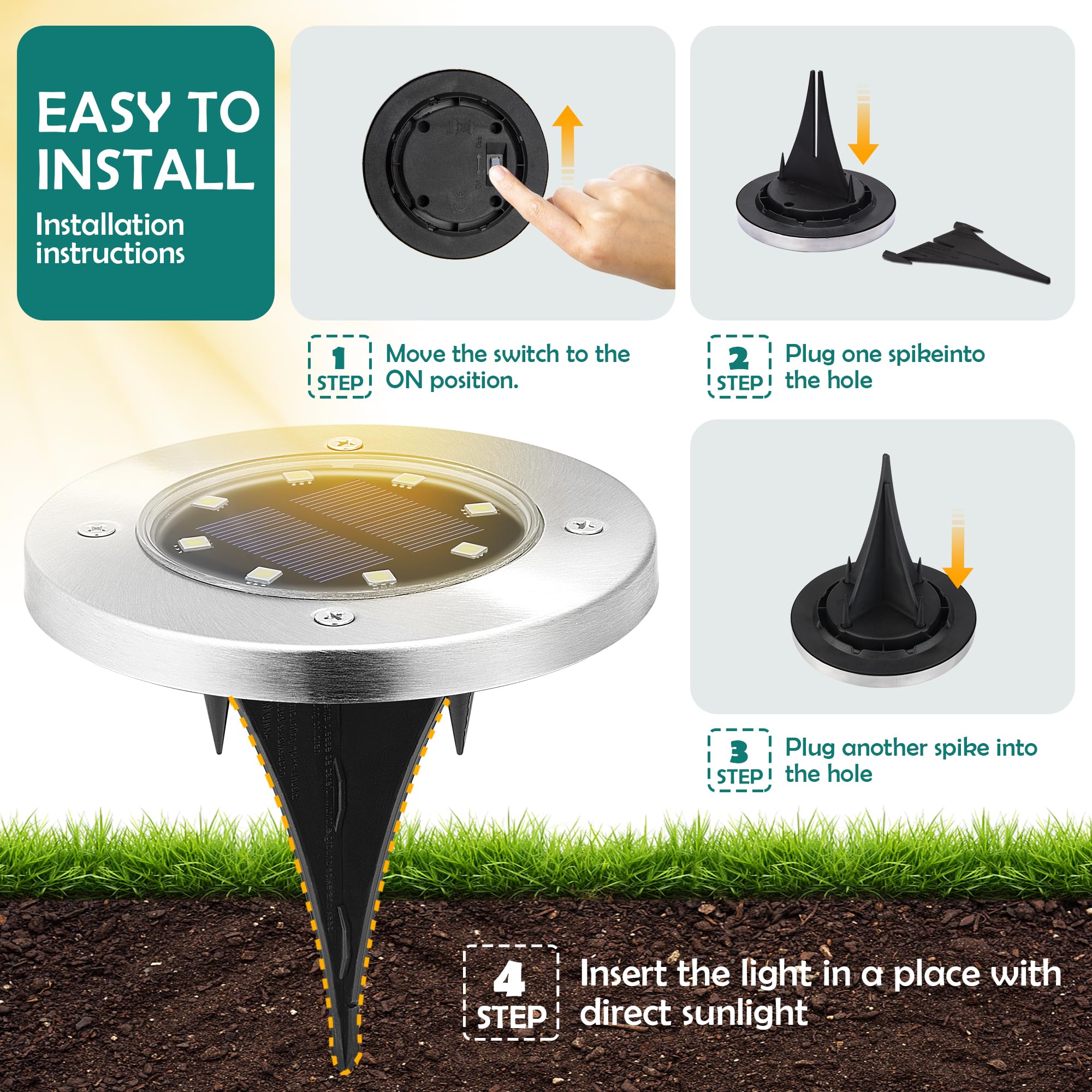 12 Pack Solar Ground Lights Outdoor Waterproof - Solar Powered Garden Pathway Lights for Yard, Patio, Driveway & Walkway | Cool White LED Landscape Lighting for Nighttime Safety & Ambience