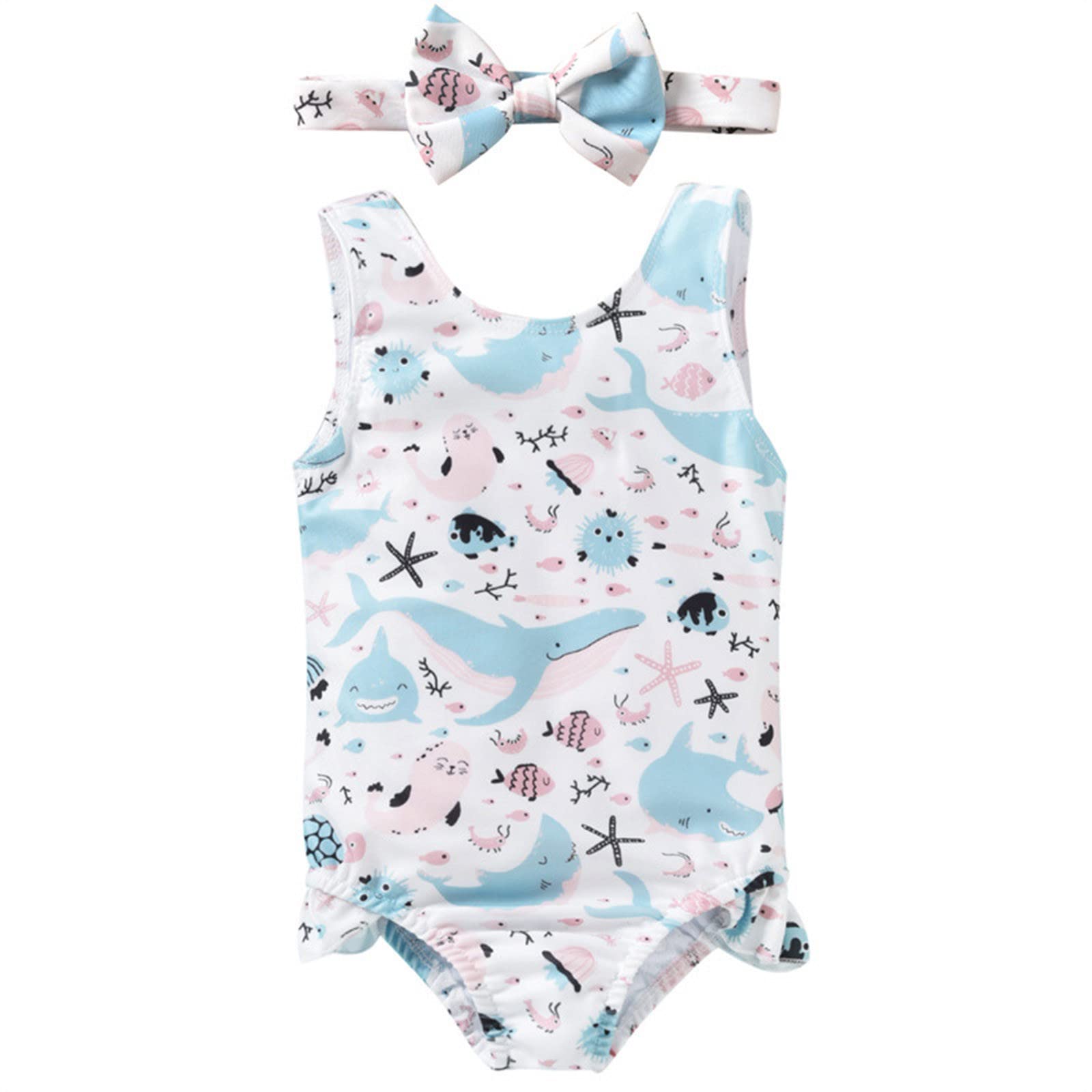 Stylish Ruched Baby Swimsuits for Girls 0-24 Months | Cute Cartoon Print Toddler Swimwear | Perfect for Beach, Pool & Summer Water Play