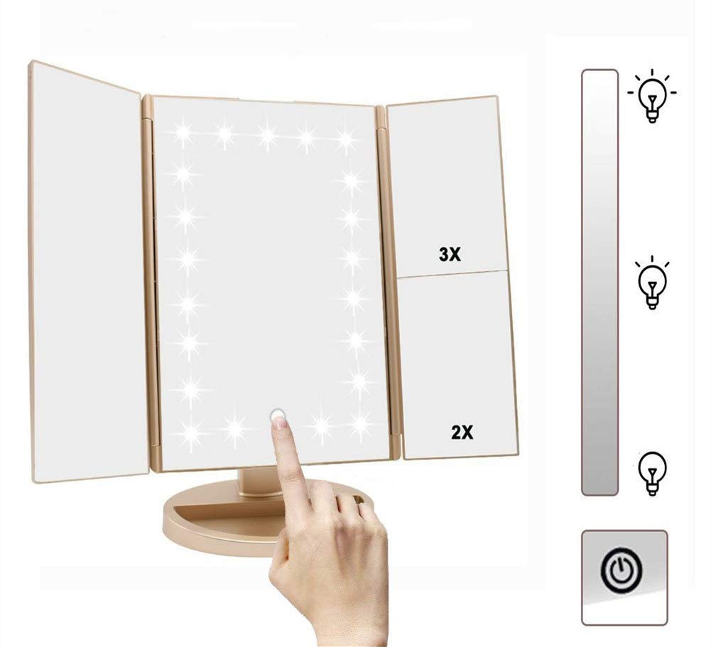 3X Magnification LED Vanity Mirror - Touch Screen, Adjustable for Travel & Makeup