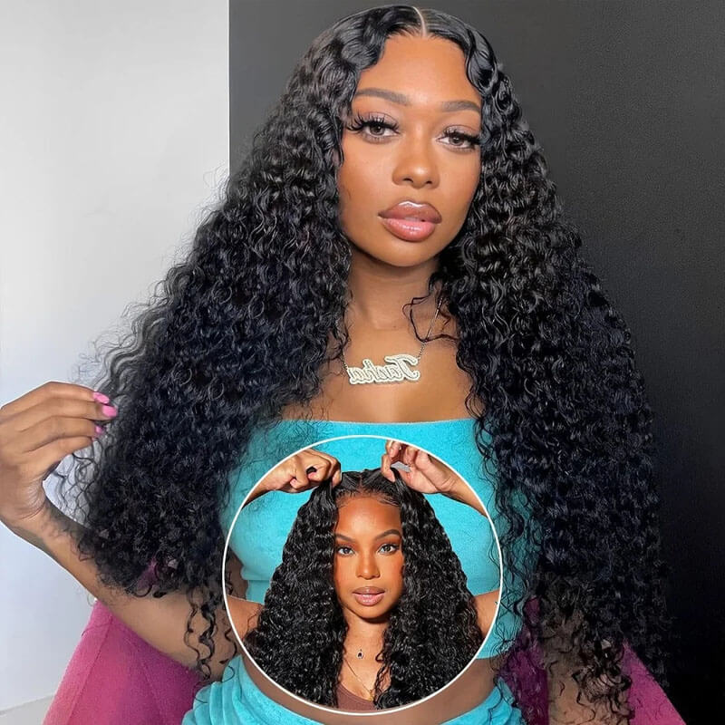 Eullair Glueless Curly Human Hair Wig 6x4 5x5 Lace Closure Wig - Pre Cut Lace, Pre Plucked Hairline, Beginner Friendly, 30s Quick Install - Perfect for Daily Wear, Parties & Cosplay