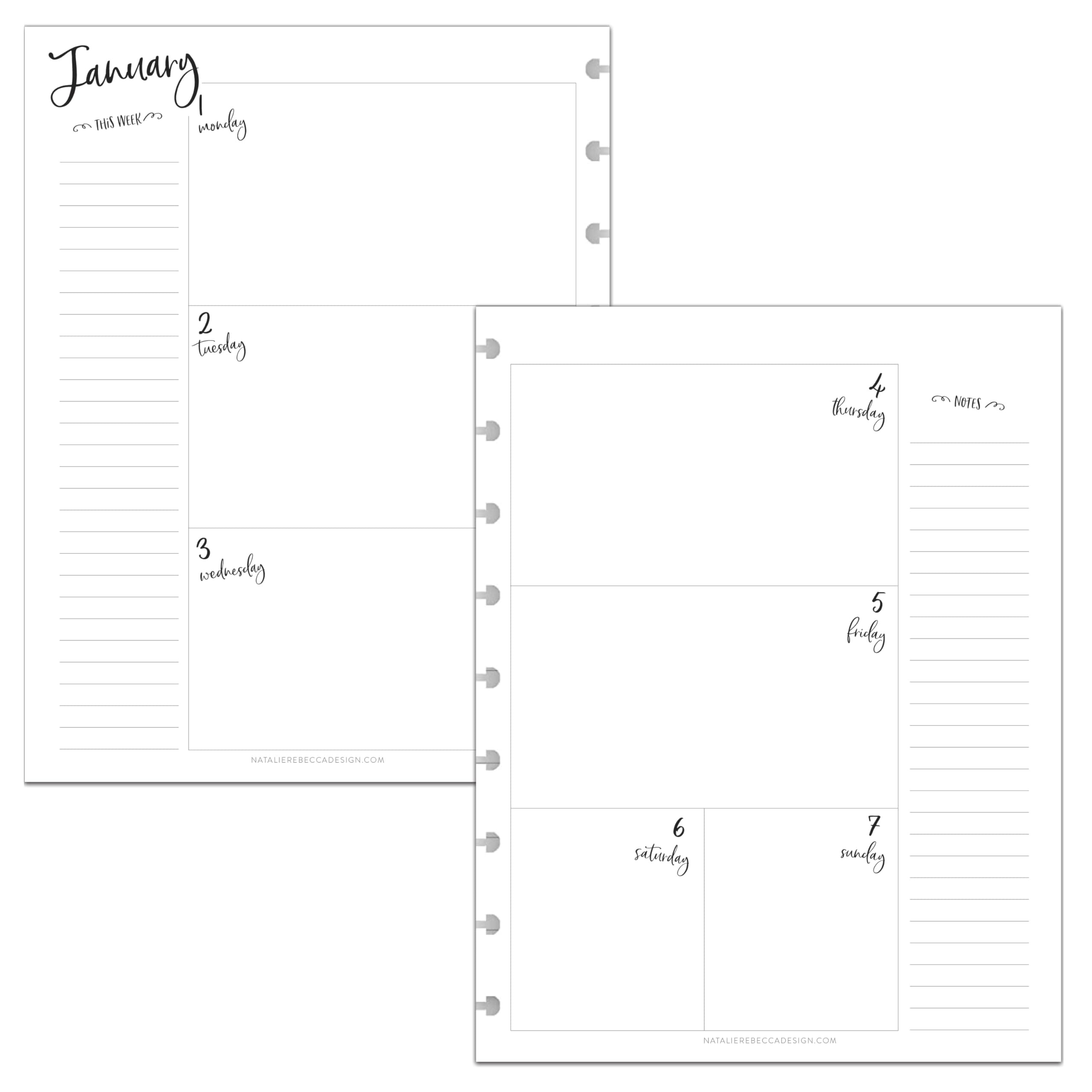 BetterNote 2025 Horizontal Calendar Refill for Disc Notebook - Compatible with Levenger Circa, Staples Arc Jr, TUL, Happy Planner & More (Whimsy Design, 9-Disc, 7