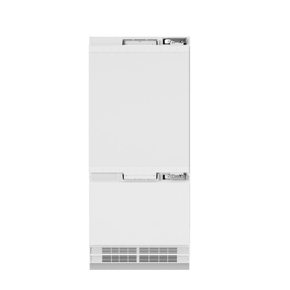 ZLINE Autograph Edition 36 Inch Panel Ready Built-In Bottom Freezer Refrigerator - 19.8 cu ft Capacity with Water Dispenser & Ice Maker - Champagne Bronze Accents (RBITZ 36 CB) - Perfect for Modern Kitchens & Luxury Homes
