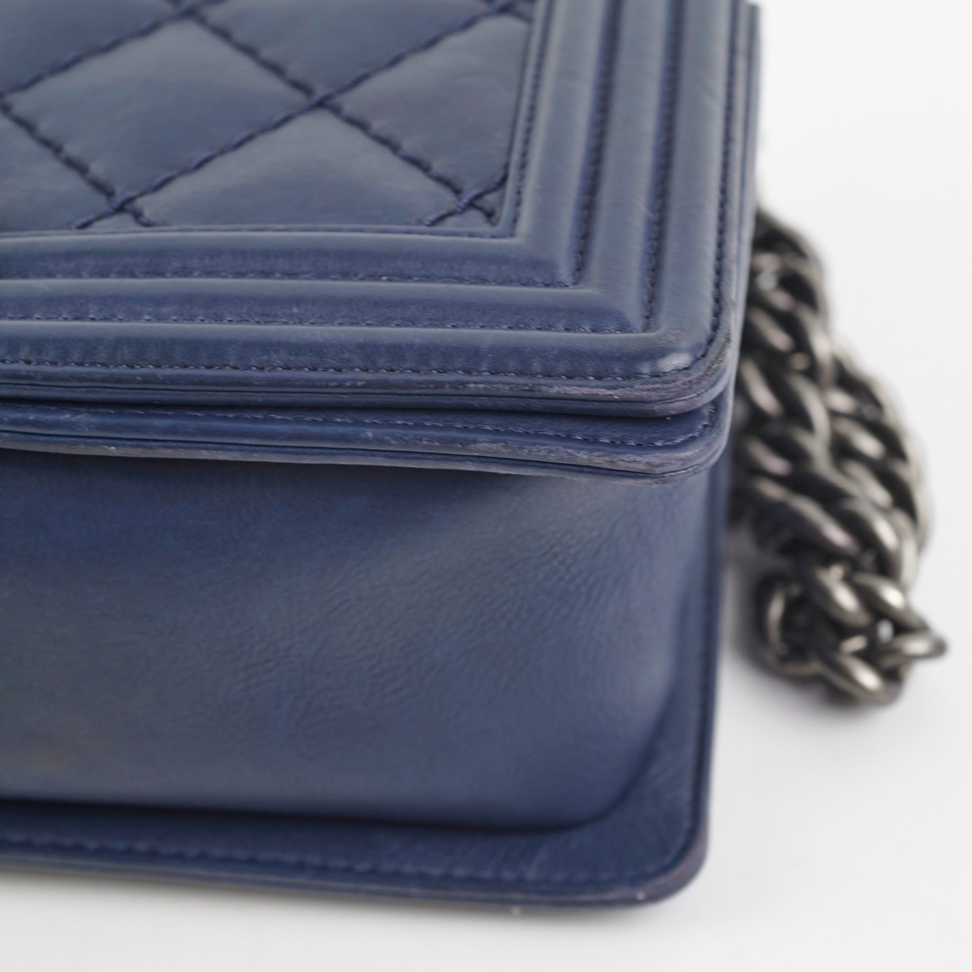 Chanel Boy Bag Old Medium Navy Blue Lambskin Leather Crossbody Bag for Women - Luxury Designer Handbag for Evening Parties, Date Night & Special Occasions