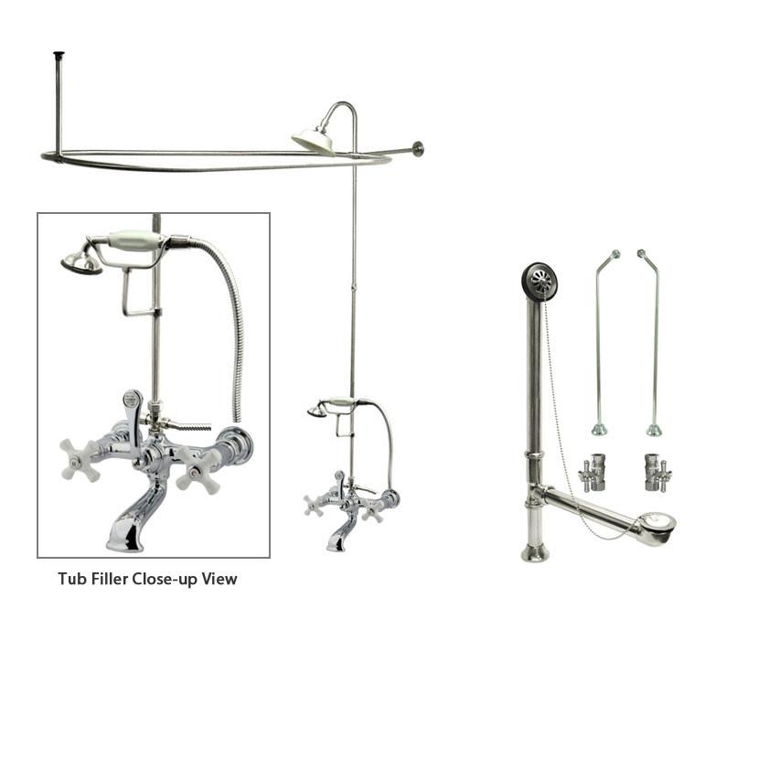 Chrome Clawfoot Tub Faucet Shower Kit with Enclosure & Curtain Rod 560T1CTS - Vintage Bathroom Fixture for Freestanding Bathtubs | Perfect for Bathroom Renovations & Spa-Like Showers