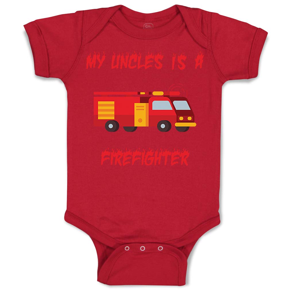 Funny Baby Bodysuit - My Uncle Is A Firefighter Cotton Onesie for Boys & Girls (6 Months) - Cute Infant Outfit for Family Gatherings & Firefighter Appreciation Events