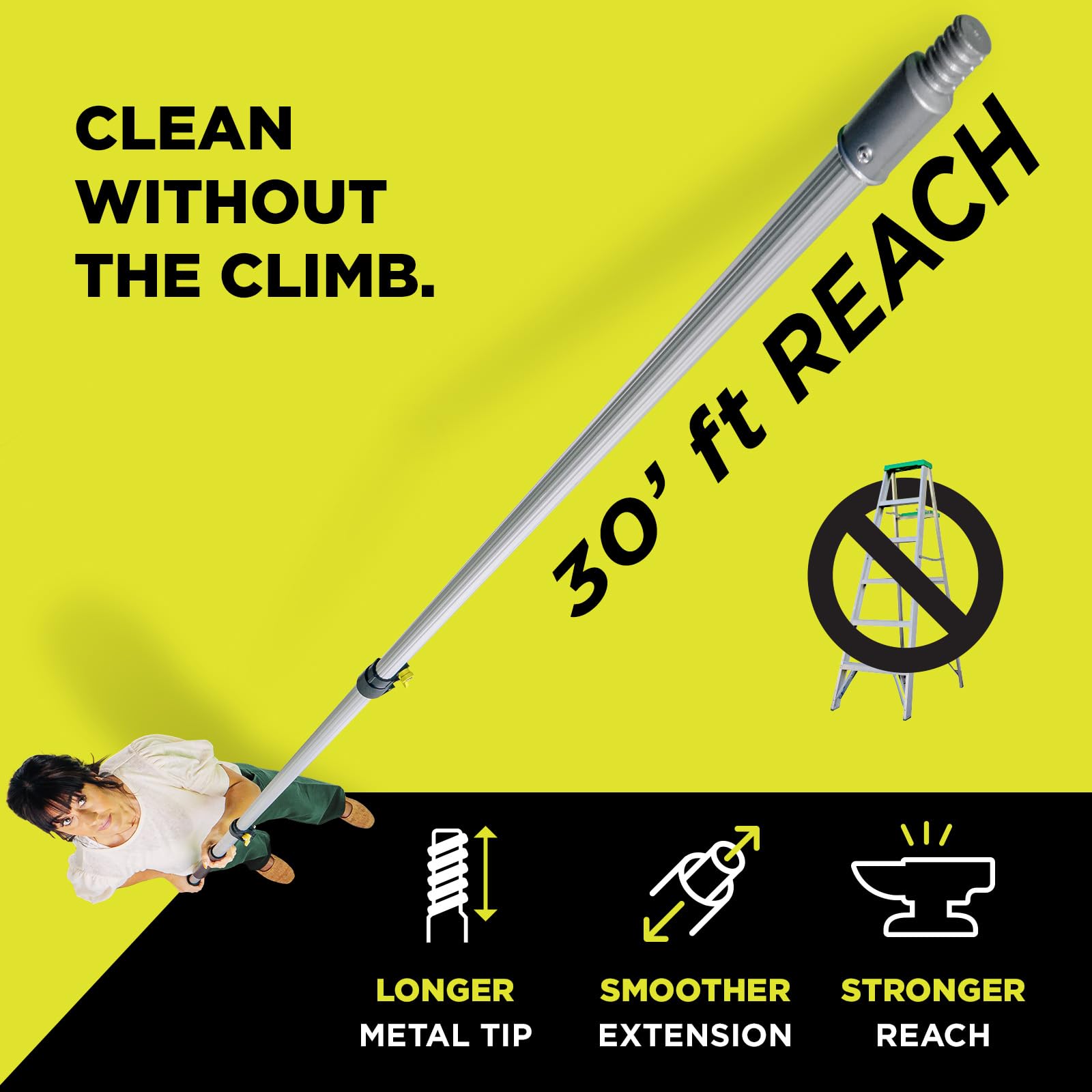6-24 Ft Telescoping Extension Pole for Cleaning, Painting & Window Washing | Lightweight Aluminum Adjustable Pole for Feather Dusters, Squeegees & Paint Rollers | Indoor & Outdoor High Reach Cleaning Tool for Gutters, Ceilings & Hard-to-Reach Areas