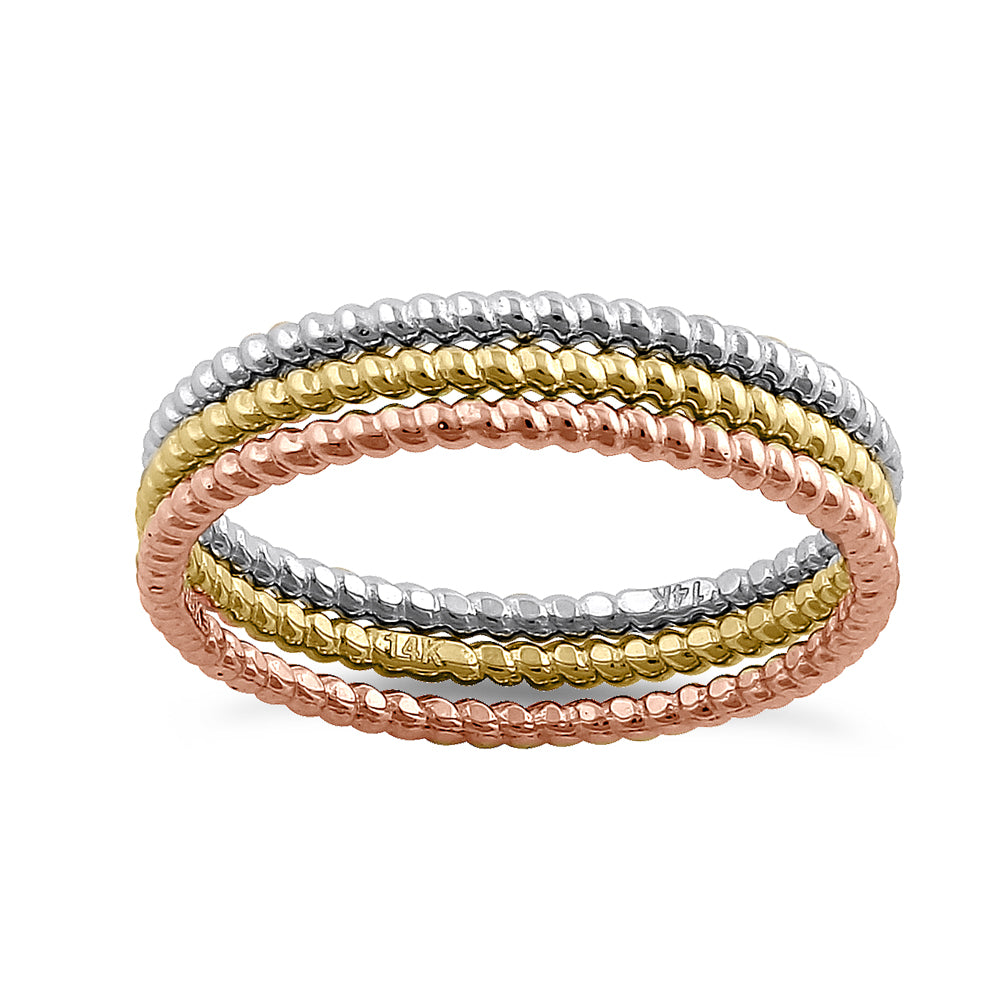 14K Solid Yellow, Rose & White Gold Rope Ring Set for Women - Durable & Elegant Jewelry for Everyday Wear, Gift Giving & Special Occasions