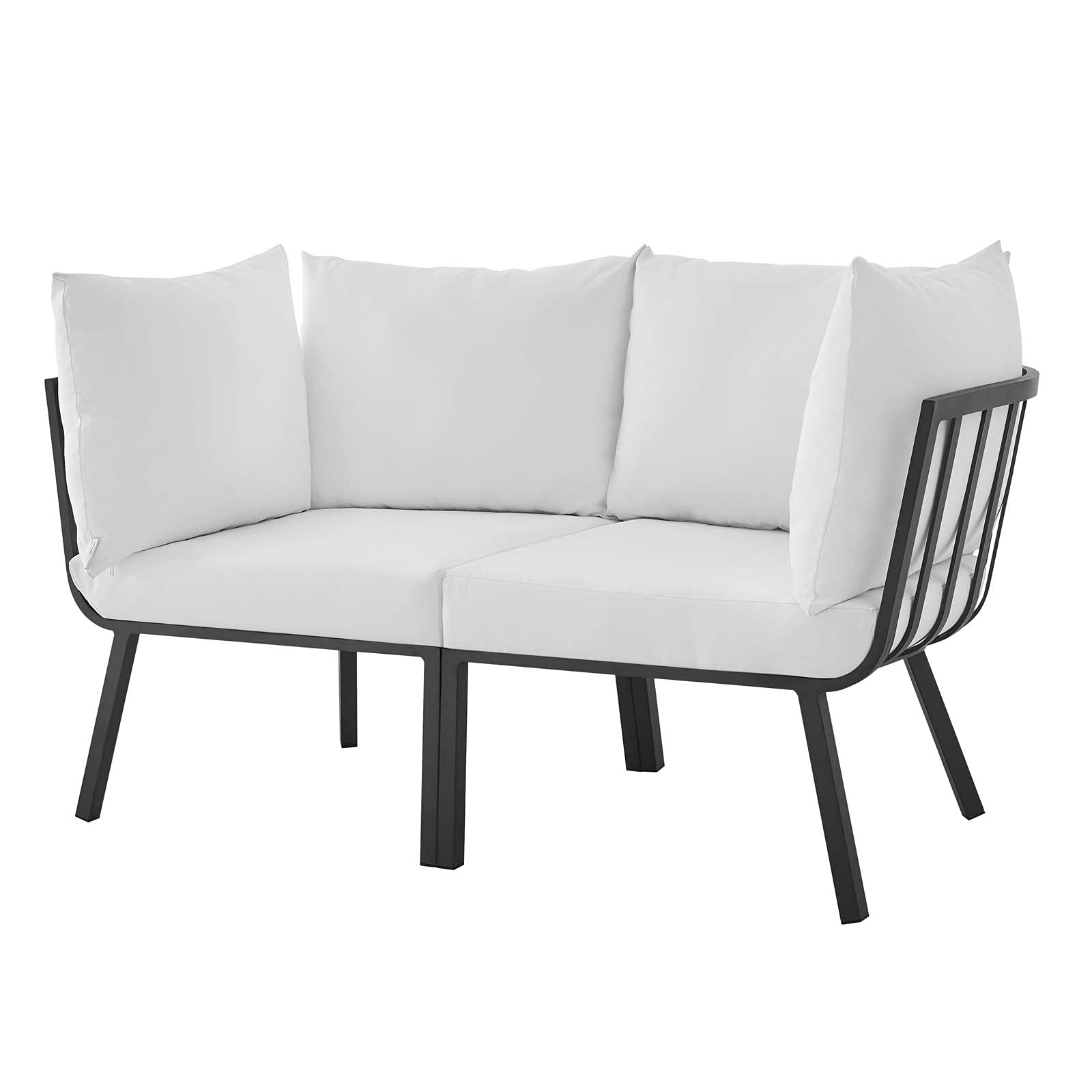 Modern Aluminum Lounge Loveseat Sofa in Grey & White for Outdoor Patio, Balcony, Cafe, Bistro – Perfect for Relaxing and Entertaining