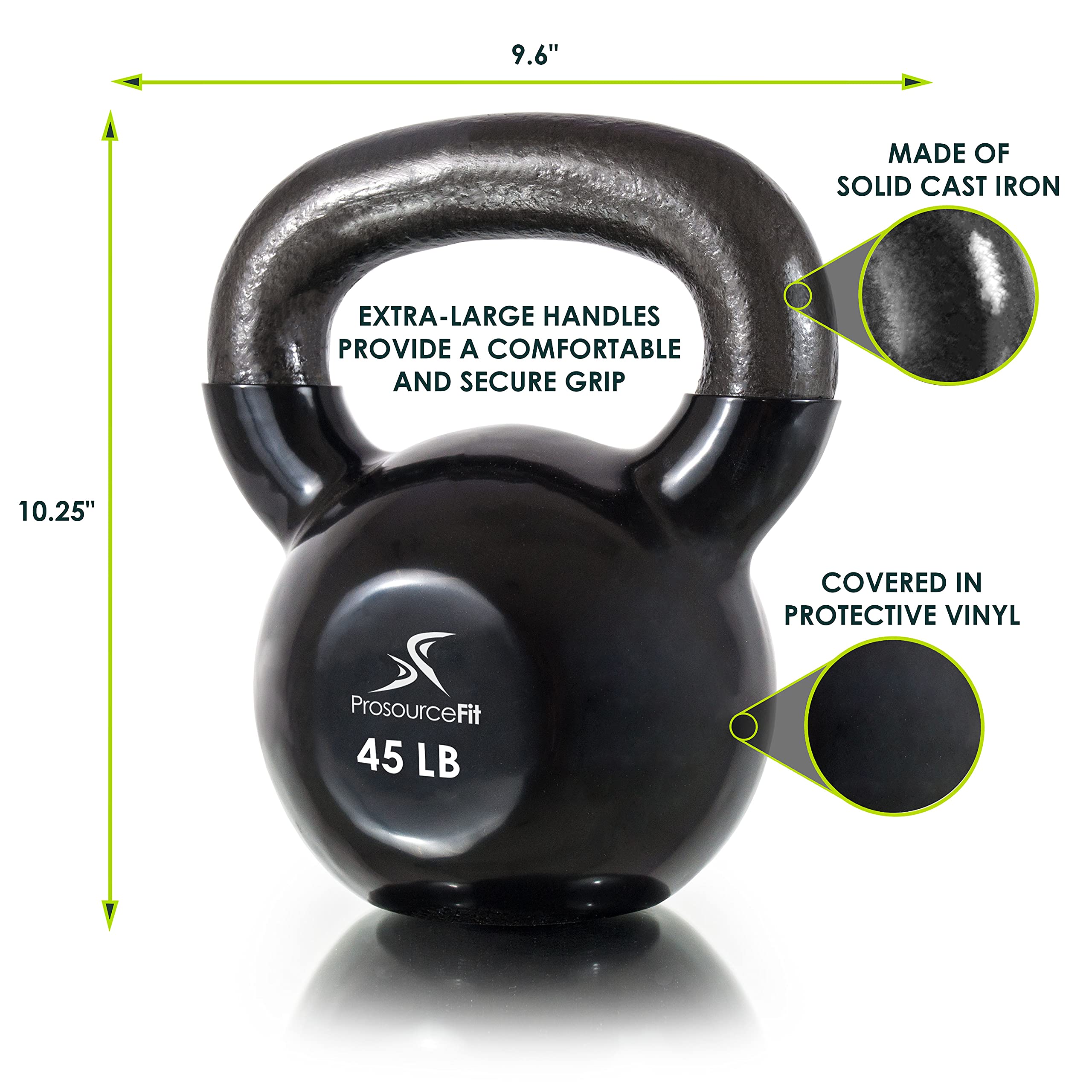 ProsourceFit Vinyl Coated Cast Iron Kettlebells - 5-50lbs Weight Set for Strength Training, CrossFit, HIIT & Full Body Workouts - Home Gym Equipment for Men & Women
