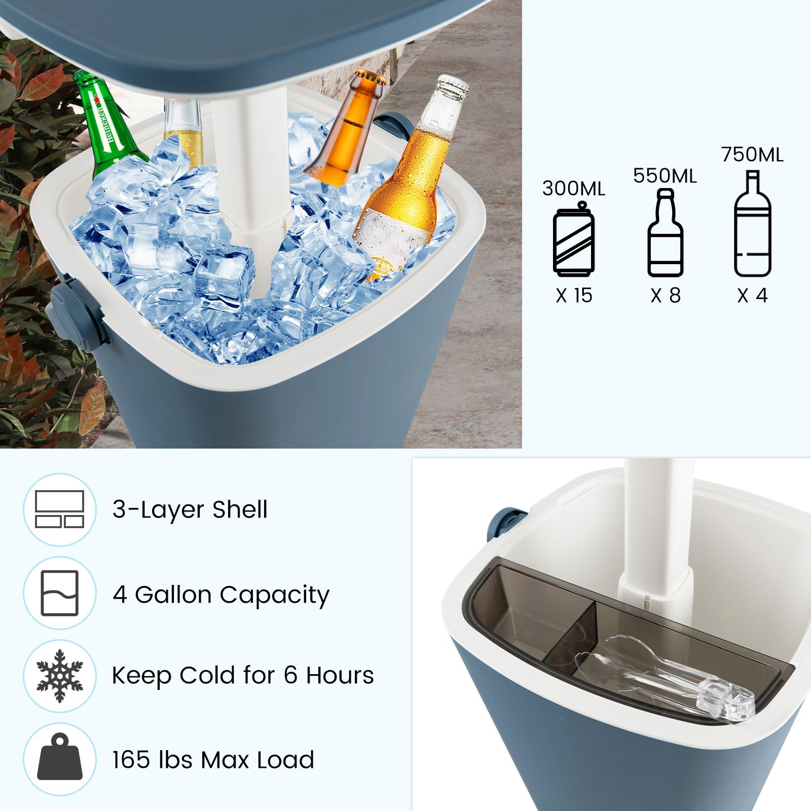 Goplus 4 Gallon All-Weather Cooler Table - Portable Beer & Wine Cooler with Handle, Bottle Opener & Lift Top Lid - 3-in-1 Outdoor Side Table for Patio, Poolside, Camping, Picnic & Tailgating Parties