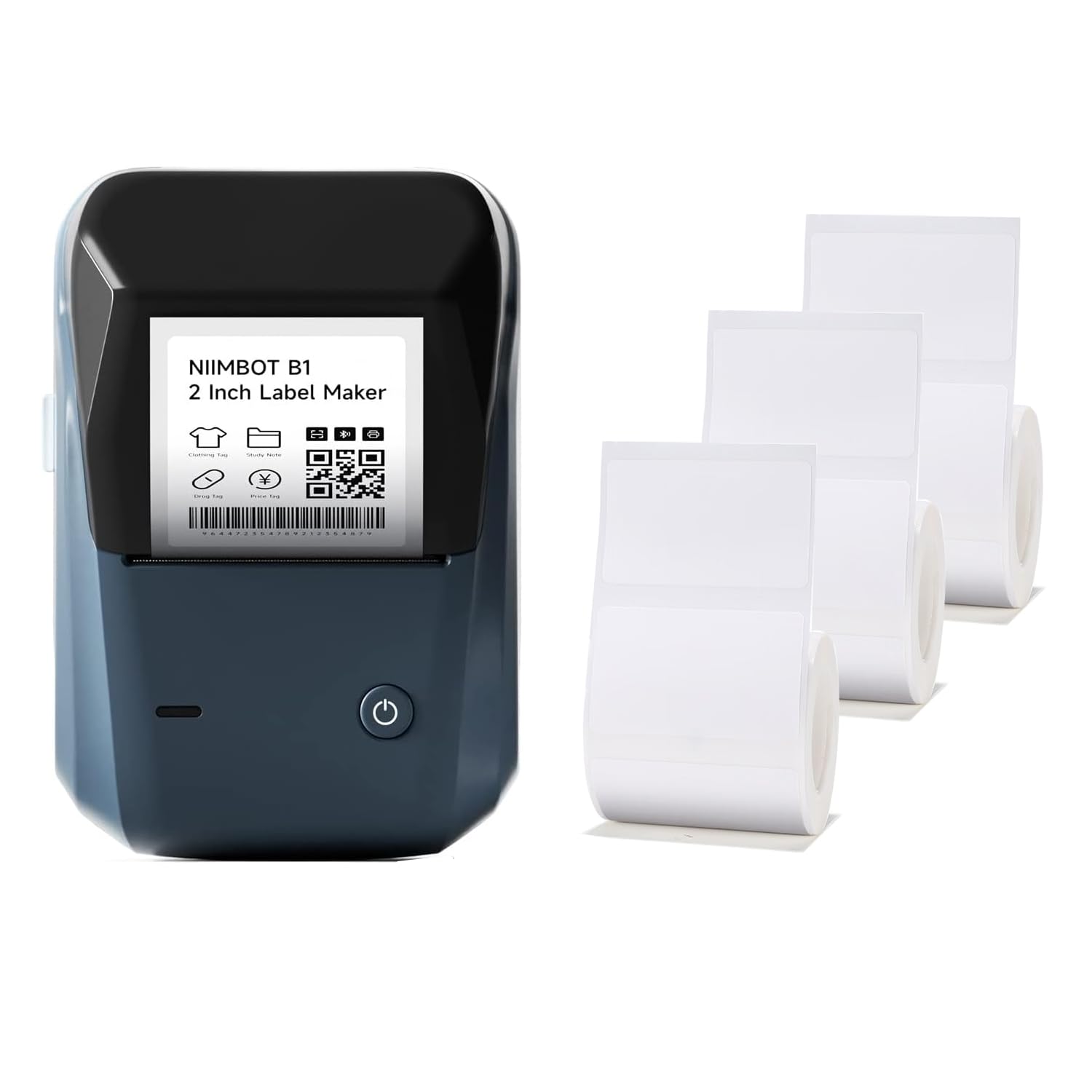 Bluetooth Label Printer Machine - 2 Inch Portable B1 Label Maker with 3 Rolls White Tape & Auto Identification | Easy to Use for Office, Home, Business Organization | Perfect for Shipping Labels, Pantry Organization & Retail Pricing