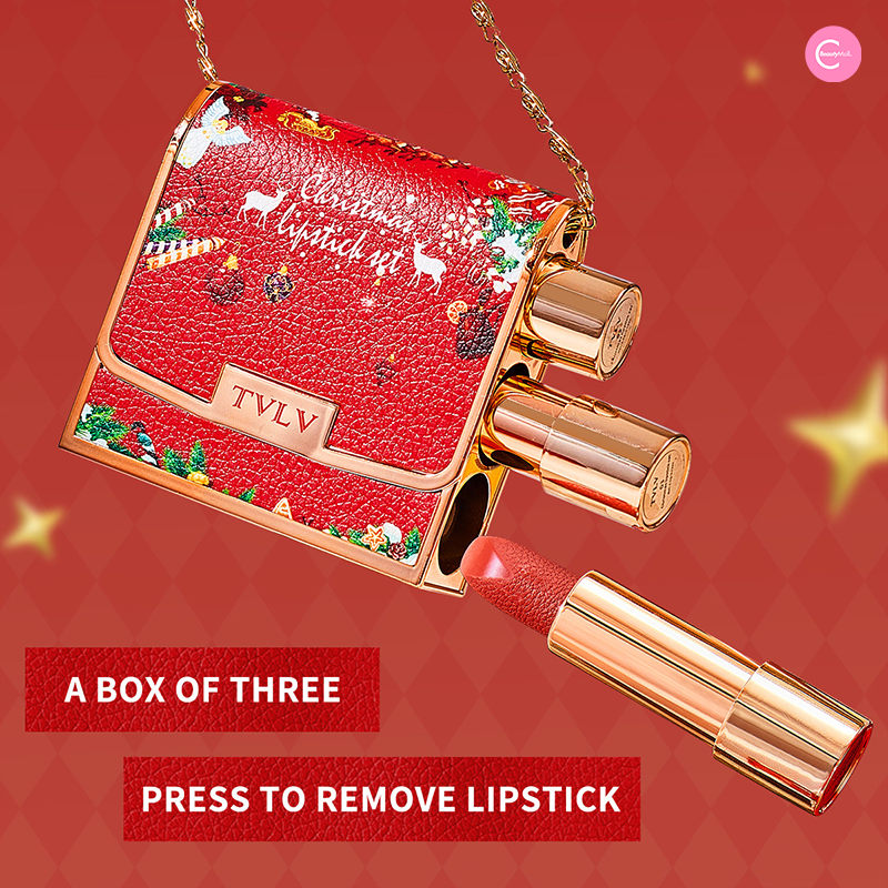 TVLV Christmas Nude 3-Piece Lipstick Set - Matte & Glossy Lipstick Trio for Holiday Gifts, Party Makeup & Everyday Wear