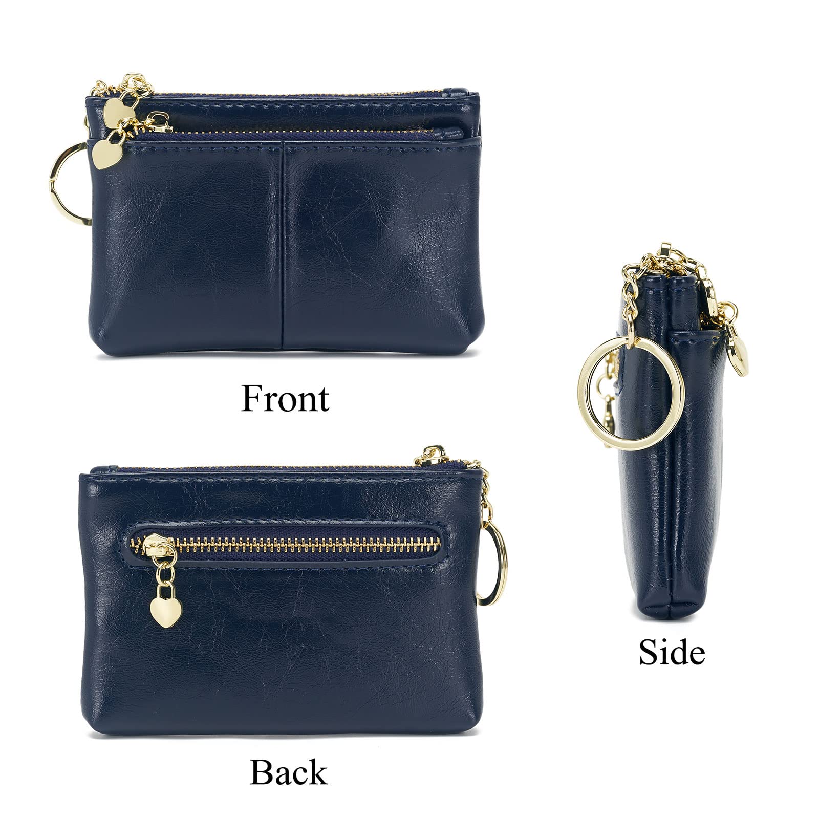 ZOOEASS Women's PU Leather Mini Wallet with Triple Zipper, Key Ring & Card Holder - Navy Blue | Compact Coin Purse for Everyday Use, Travel & Gift Giving