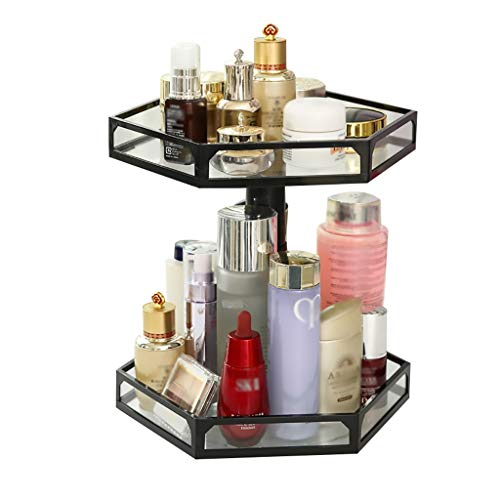360-Degree Rotating Makeup Organizer with 2 Layers - Black Cosmetic Storage Vanity Spinning Holder for Lipstick, Brushes & Skincare | Perfect for Bathroom Countertops & Dressing Tables