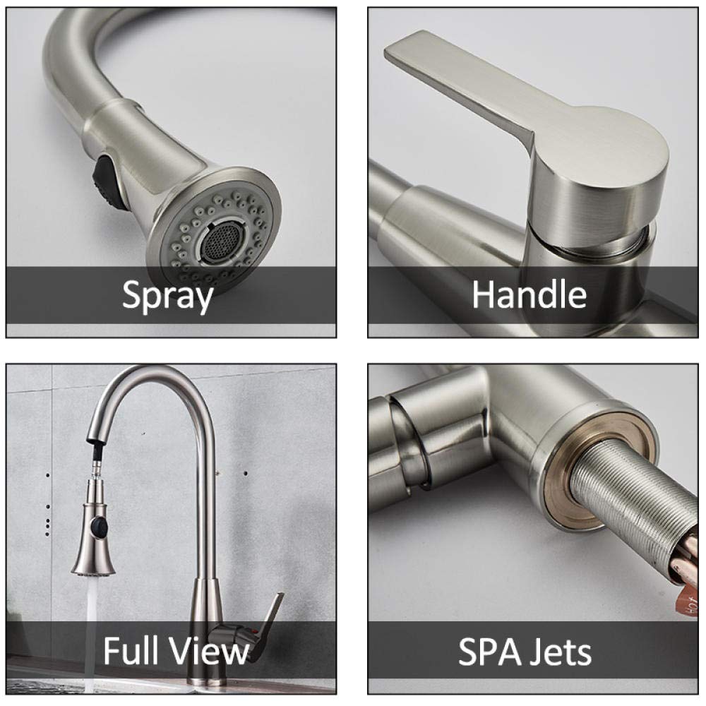 Lead-Free Brushed Nickel Kitchen Faucet with Pull-Out Spray - 2-Function Water Outlet Mixer Tap for Modern Kitchens | Perfect for Washing Dishes & Filling Pots