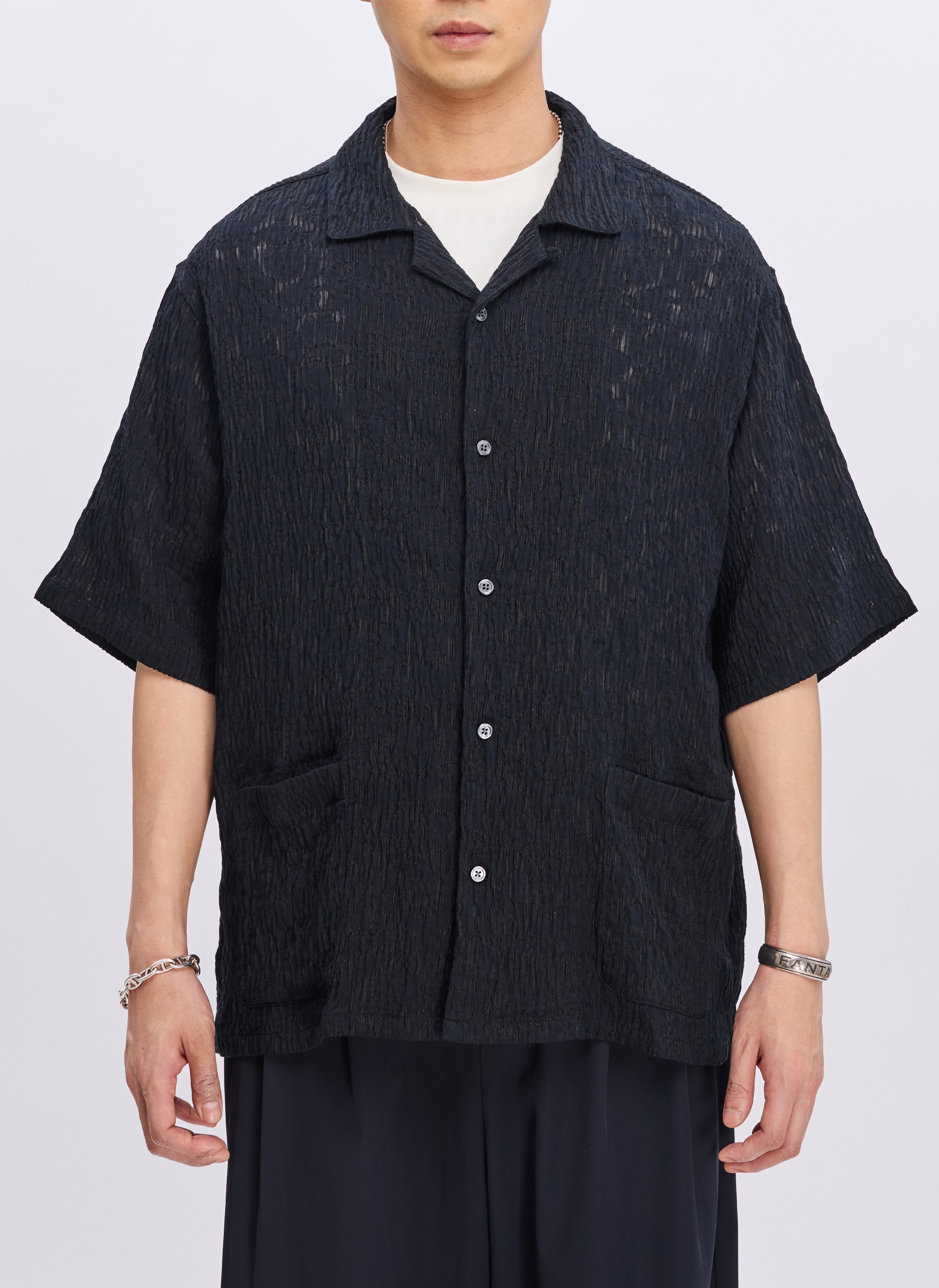 Rayon Nylon Distorted Lace Open Collar Blouse for Women | Elegant Casual Shirt | Perfect for Office, Date Night & Spring Outfits