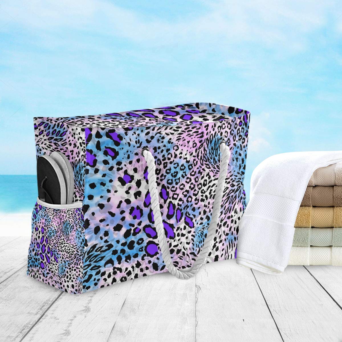 Waterproof Leopard Print Beach Tote Bag with Zipper Closure & Long Rope Handles - Large Capacity Fashionable Beach Bag for Women, Perfect for Pool, Vacation, Shopping and Travel Accessories