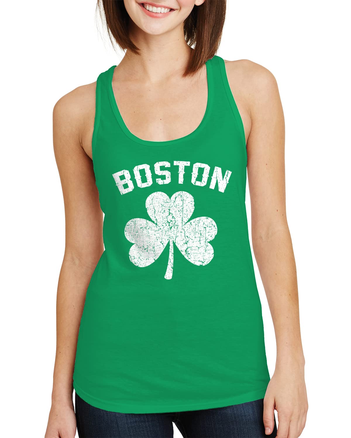 Threadrock Women's Boston Shamrock Racerback Tank Top - Comfortable Athletic Workout Shirt for Running, Yoga & Gym