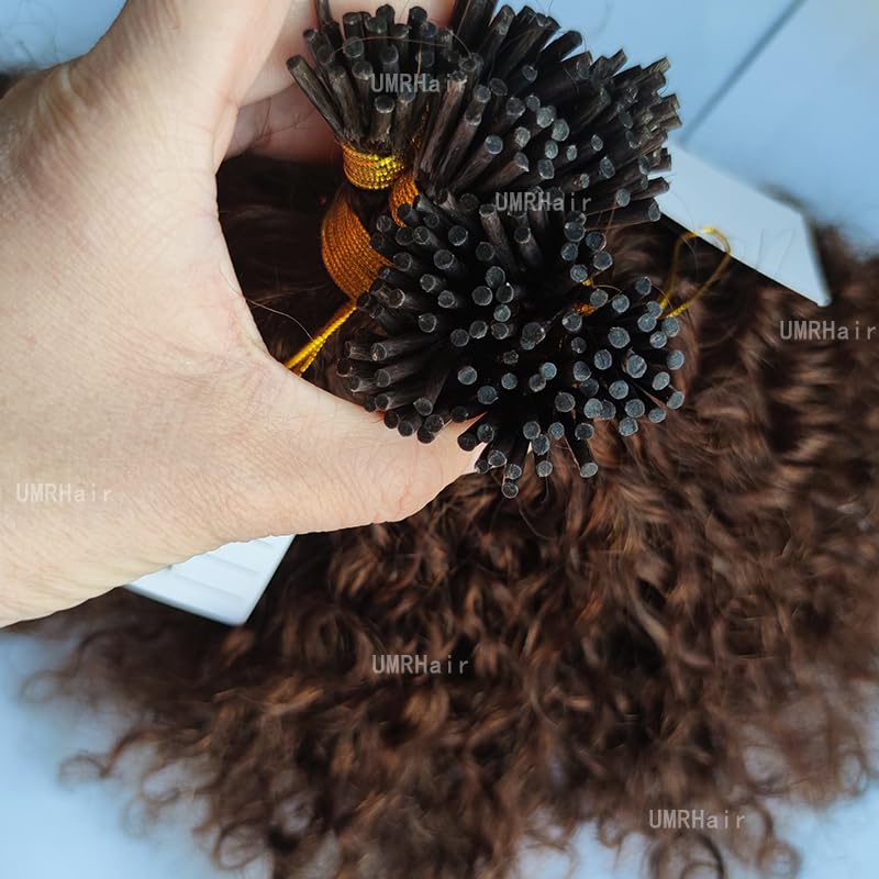 24 Inch Dark Brown I-Tip Human Hair Extensions - 100g 100 Strands Loose Curly Pre-Bonded Keratin Stick Hair - Cold Fusion Real Brazilian Remy Hair for Length & Volume - Perfect for Weddings, Parties & Daily Styling