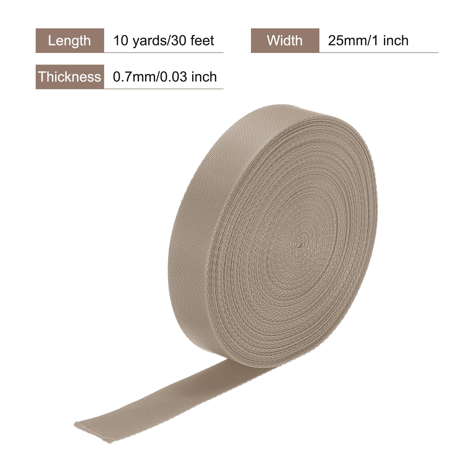 MeccaniXity 1 Inch Nylon Webbing Strap - 10 Yards Champagne Color for DIY Repair, Backpack Straps, Luggage Rack & Craft Projects | Heavy Duty Fabric Belt for Outdoor Gear, Pet Collars & Home Improvement