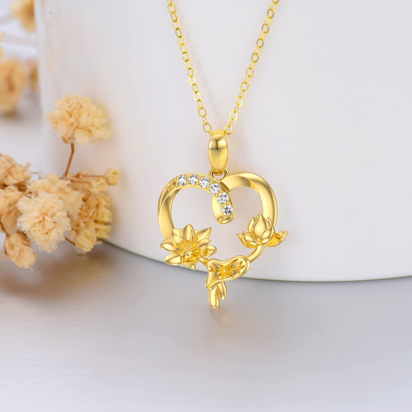14K Gold Flower Necklace for Women - Rose Pendant Birth Flower Jewelry, 16+2 Inch Adjustable Chain, Elegant Gift for Mother Wife Girlfriend on Birthday, Mother's Day, Anniversary | Perfect for Weddings, Date Nights & Special Occasions