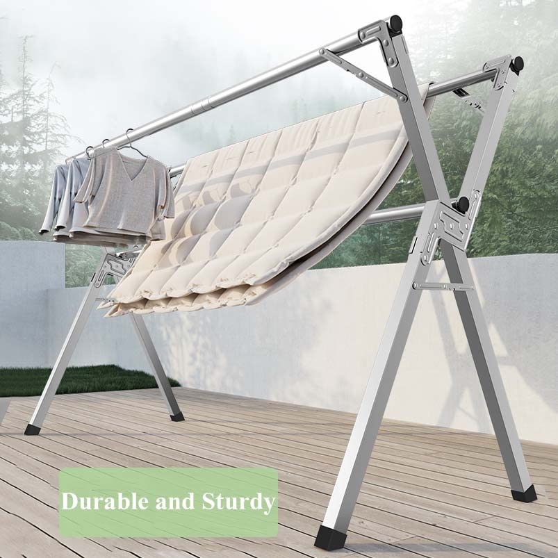 YSUEFIJO Heavy Duty Stainless Steel Clothes Drying Rack - Foldable Space Saving Laundry Hanger for Indoor & Outdoor Use with Windproof Hooks (200cm/79in) - Perfect for Apartments, Balconies, Camping and Small Spaces