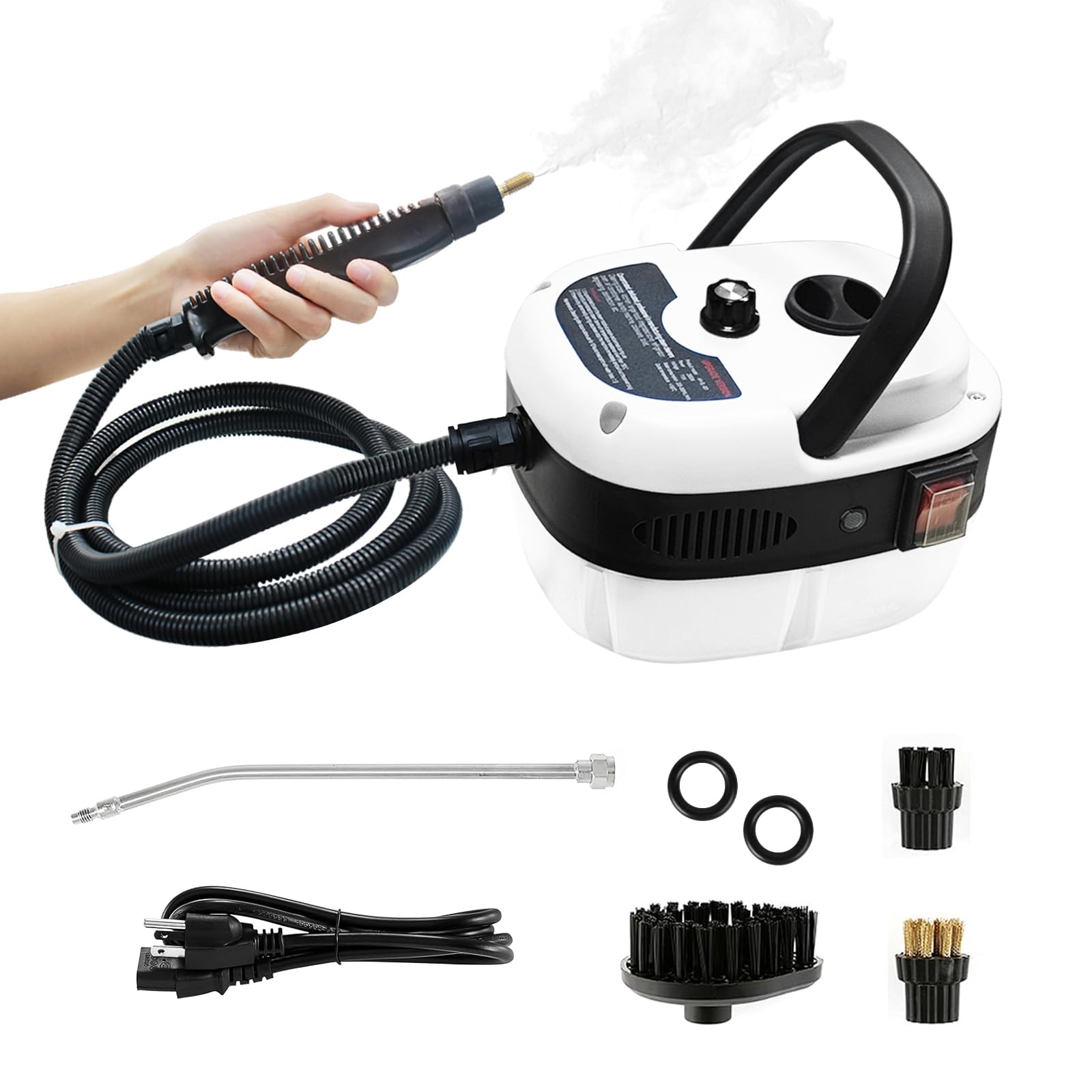 2500W Handheld Steam Cleaner with 3 Brush Heads - Portable Pressurized Steam Cleaner for Home, Car, Kitchen, Bathroom, Furniture & Walls - White - Perfect for Deep Cleaning Floors, Upholstery, Tiles & Grout
