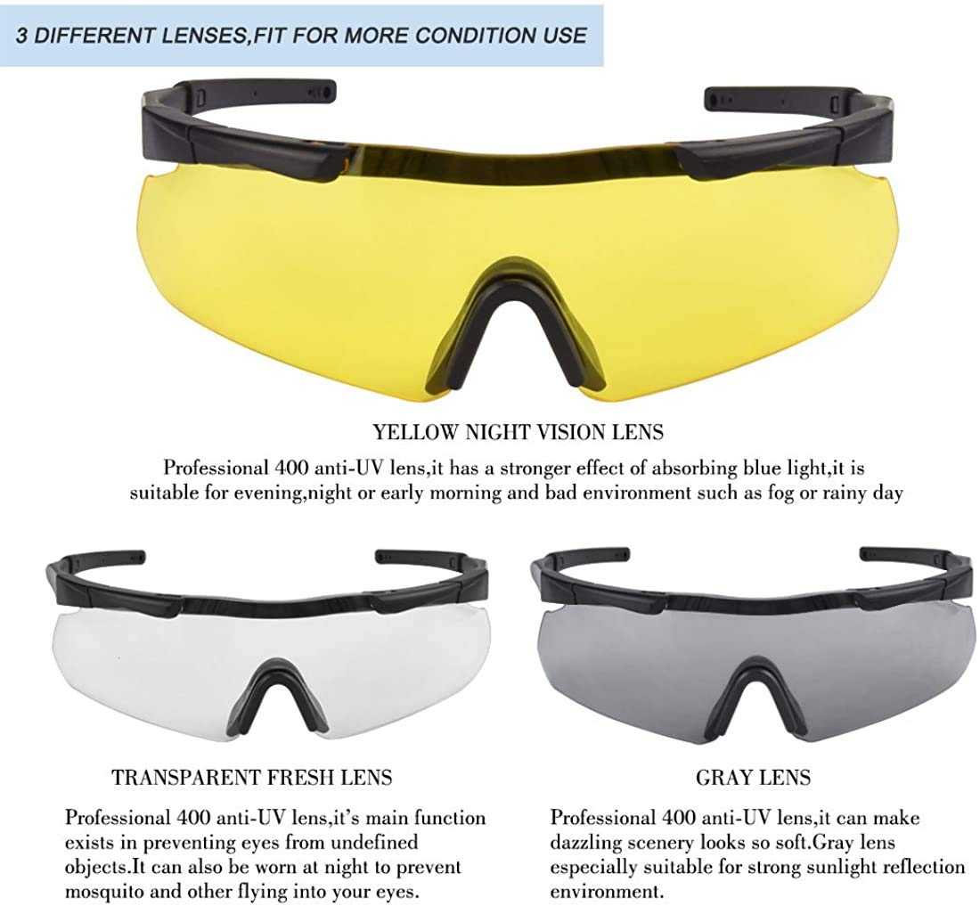 GALAXYLENSE ICE Tactical Combat Glasses for Men - Polarized Shooting & Hunting Glasses with 3 Interchangeable Lenses - UV Protection for Outdoor Sports, Military, and Airsoft Activities