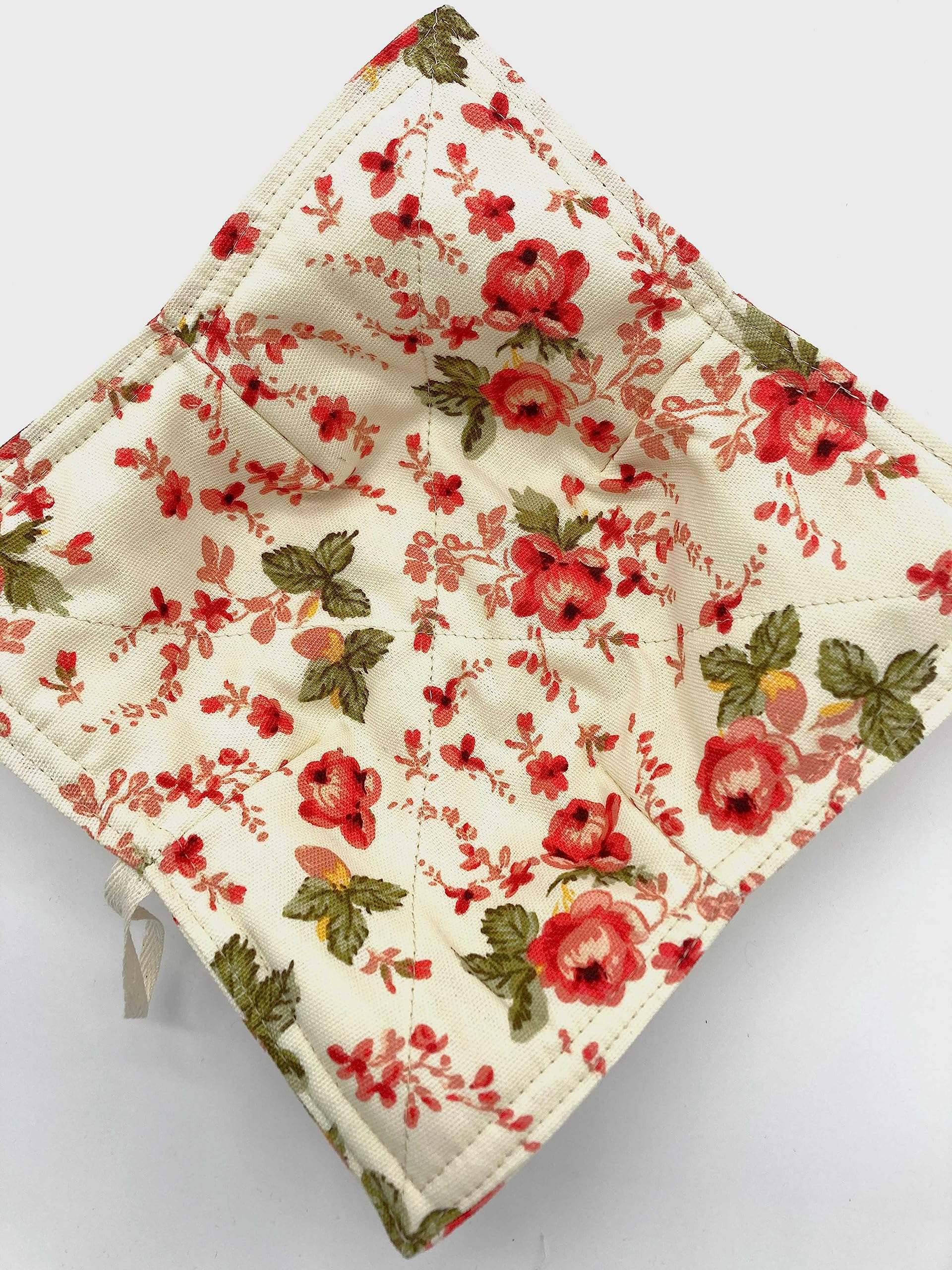 Emma Cotton Print Microwave Bowl Cozy Set of 2 - 8.5 Inches for 8 Inch Bowls - Handmade in USA - Vintage Rose Floral Beige Cottage Style | Perfect for Soup, Salad & Meal Prep - Microwave Safe & Reusable