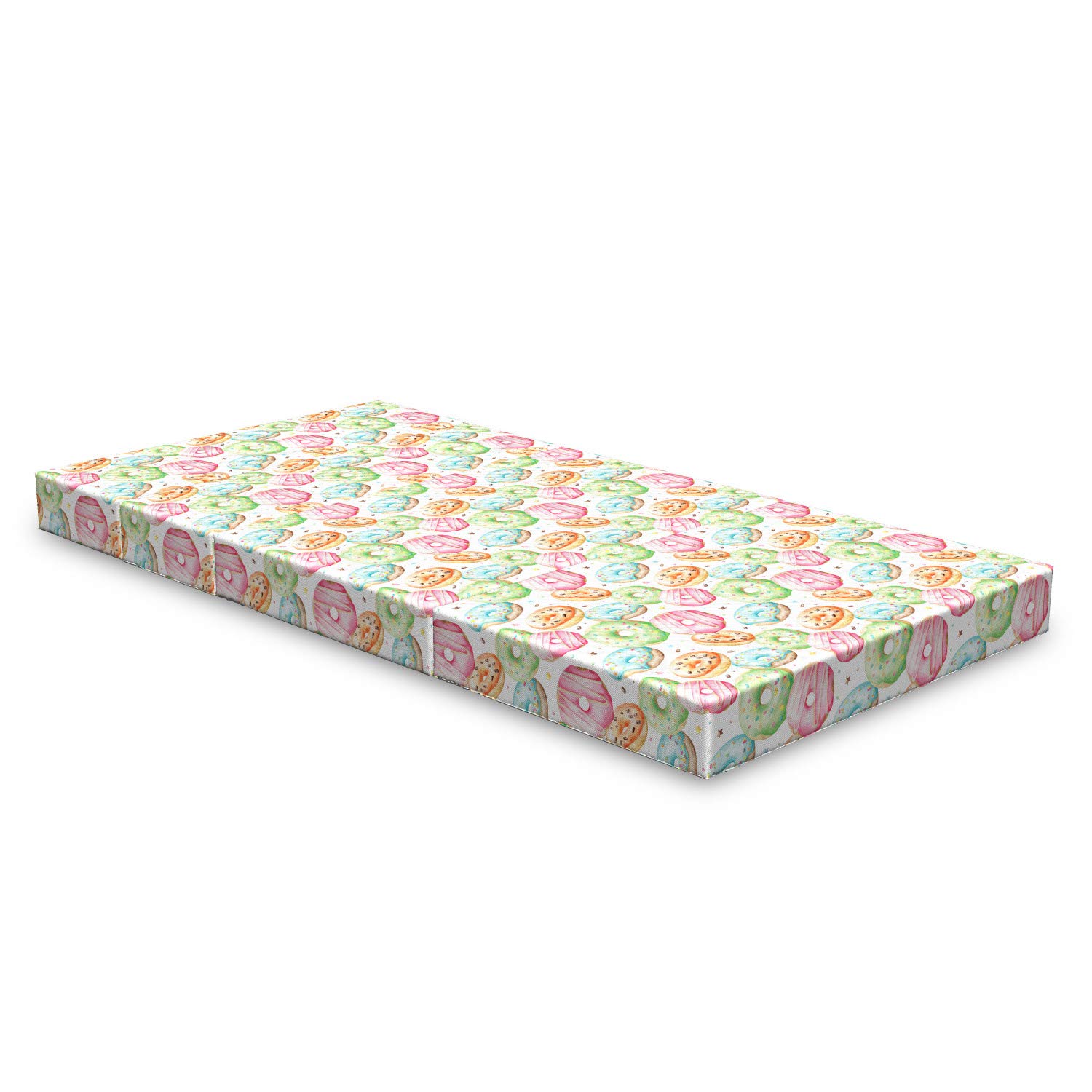 Ambesonne Colorful Foldable Mattress - Soft & Comfortable Donut Pattern Guest Bed - Perfect for Sleepovers, Camping & Kids Rooms