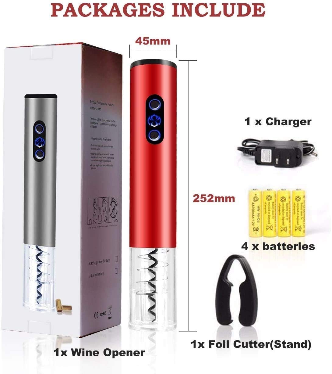 Electric Wine Opener - Automatic Wine Bottle Corkscrew with Foil Cutter, Rechargeable & Cordless for Easy Opening - Perfect for Home, Kitchen, Party, Bar & Wine Tasting Events