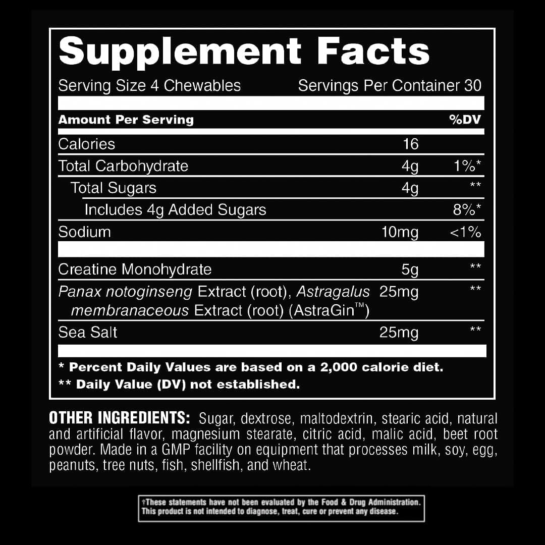 Animal Creatine Chews Fruit Punch Flavor - 120 Chewable Tablets for Muscle Recovery & Workout Performance - Pre & Post Workout Supplement for Athletes & Fitness Enthusiasts