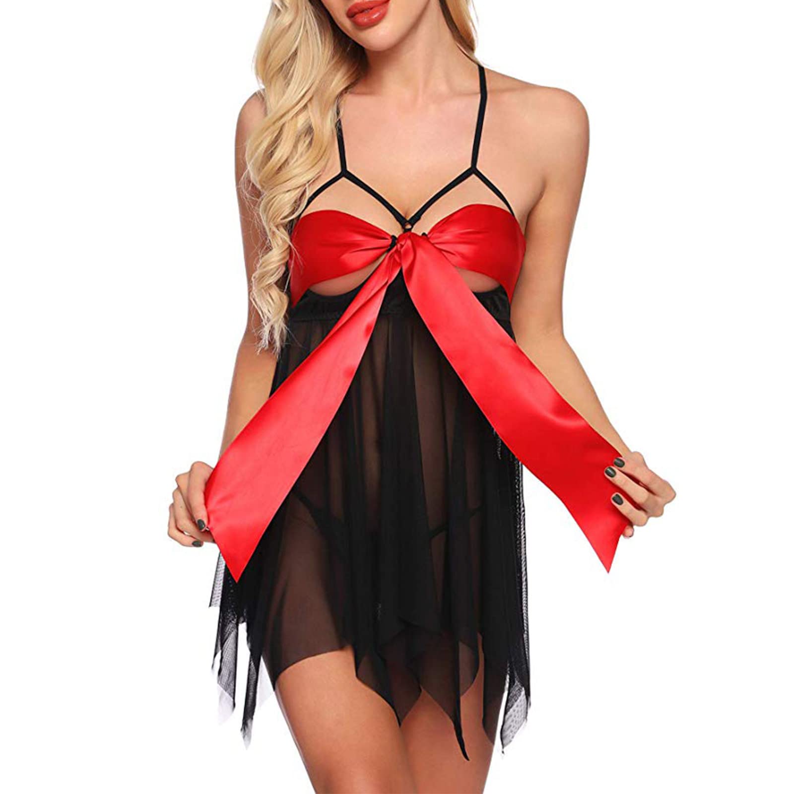 Sexy Babydoll Lingerie for Women - Sheer Lace Chemise Nightgown with Bowknot Detail | Romantic Sleepwear & Intimate Apparel for Special Occasions, Honeymoon Nights and Boudoir Photography
