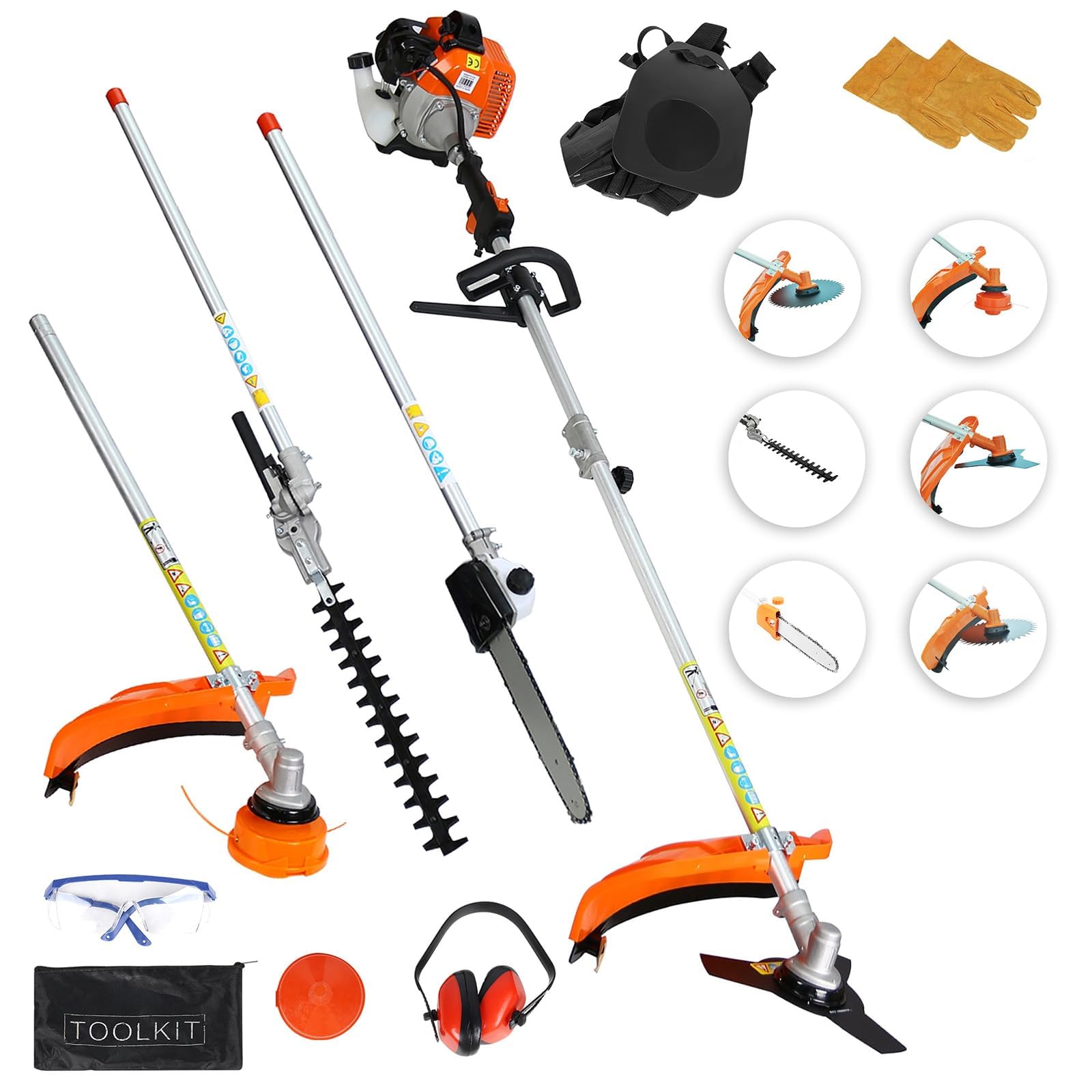 52cc 2-Stroke Gas Powered Weed Eater - 6-in-1 Multi-Function String Trimmer with Full Guard Accessories - Ideal for Lawn Edging, Yard Maintenance & Tough Weed Cutting
