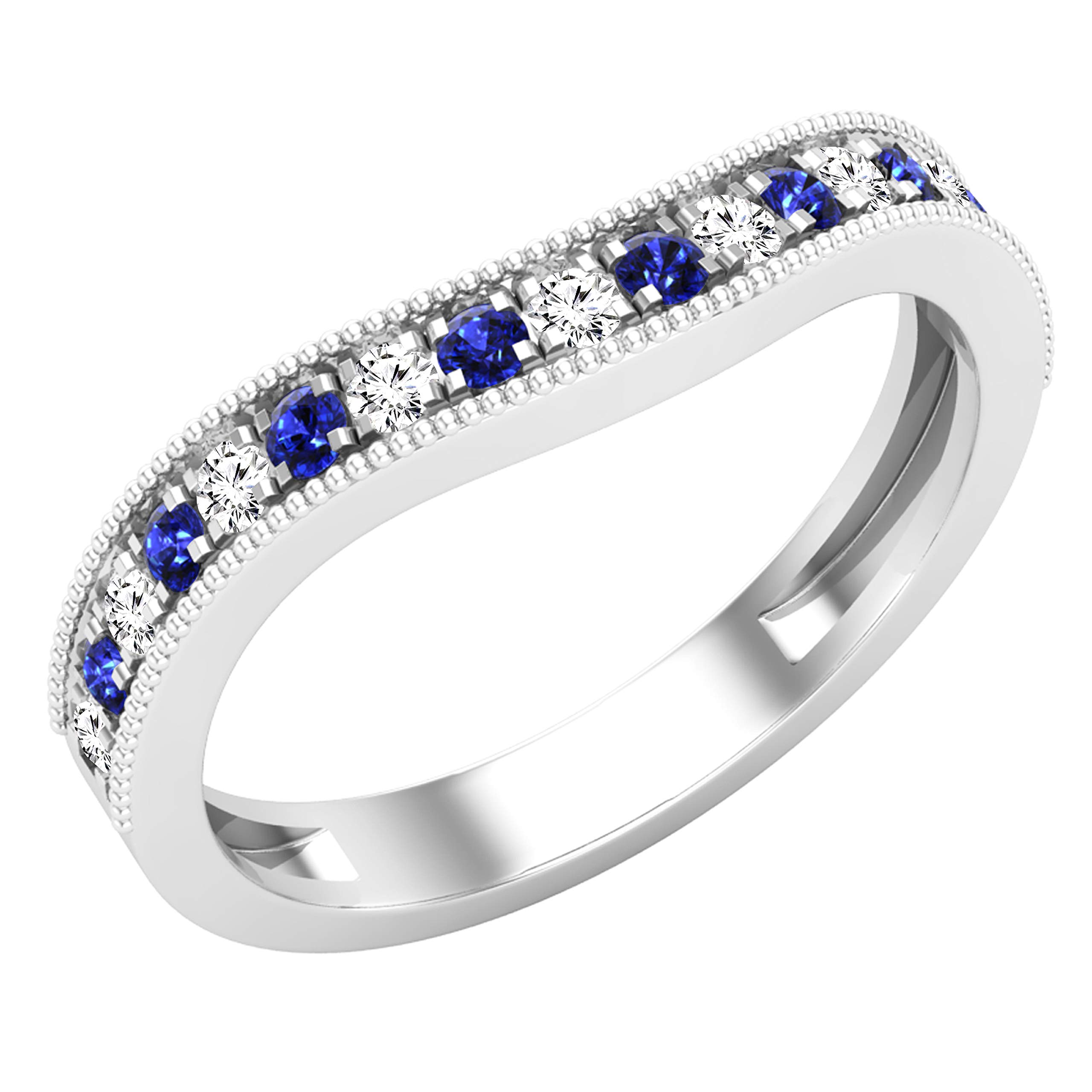 Dazzlingrock 14K Solid White Gold Round Gemstone & Diamond Women's Stackable Wedding Band Ring - Elegant Contour Guard Design for Bridal, Anniversary, or Everyday Wear