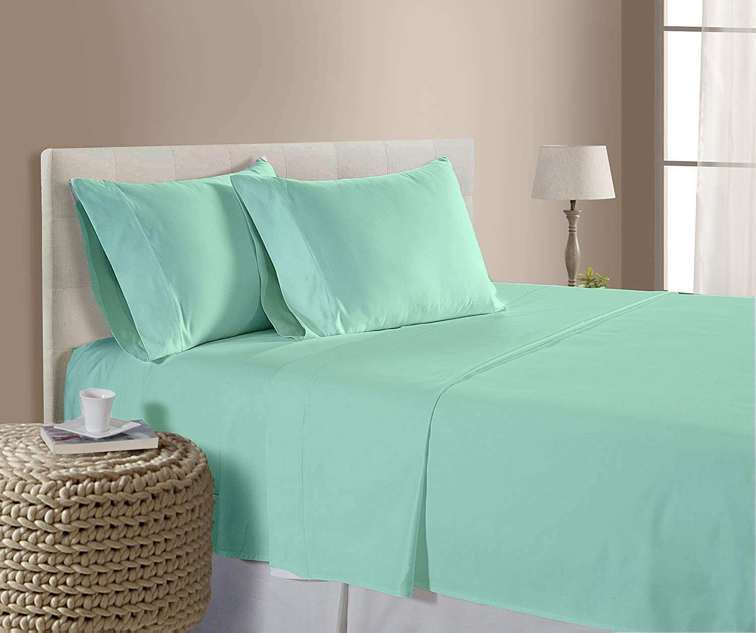 Premium 600 Thread Count Egyptian Cotton Alaska King Sheet Set - 4 Piece Aqua Blue Bed Sheets with 16