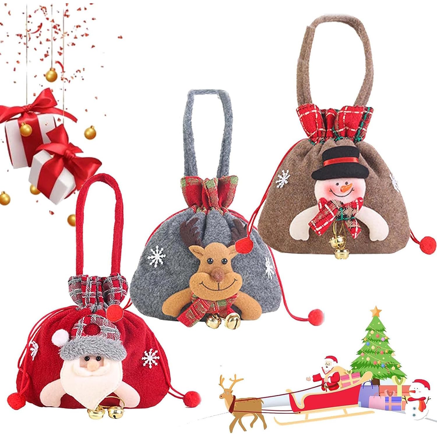 KEIGPERI Christmas Gift Bags Set - 2023 New Reusable Drawstring Doll Bags for Holiday Presents | Perfect for Christmas Gift Wrapping, Party Favors & Stocking Stuffers (1 Set)